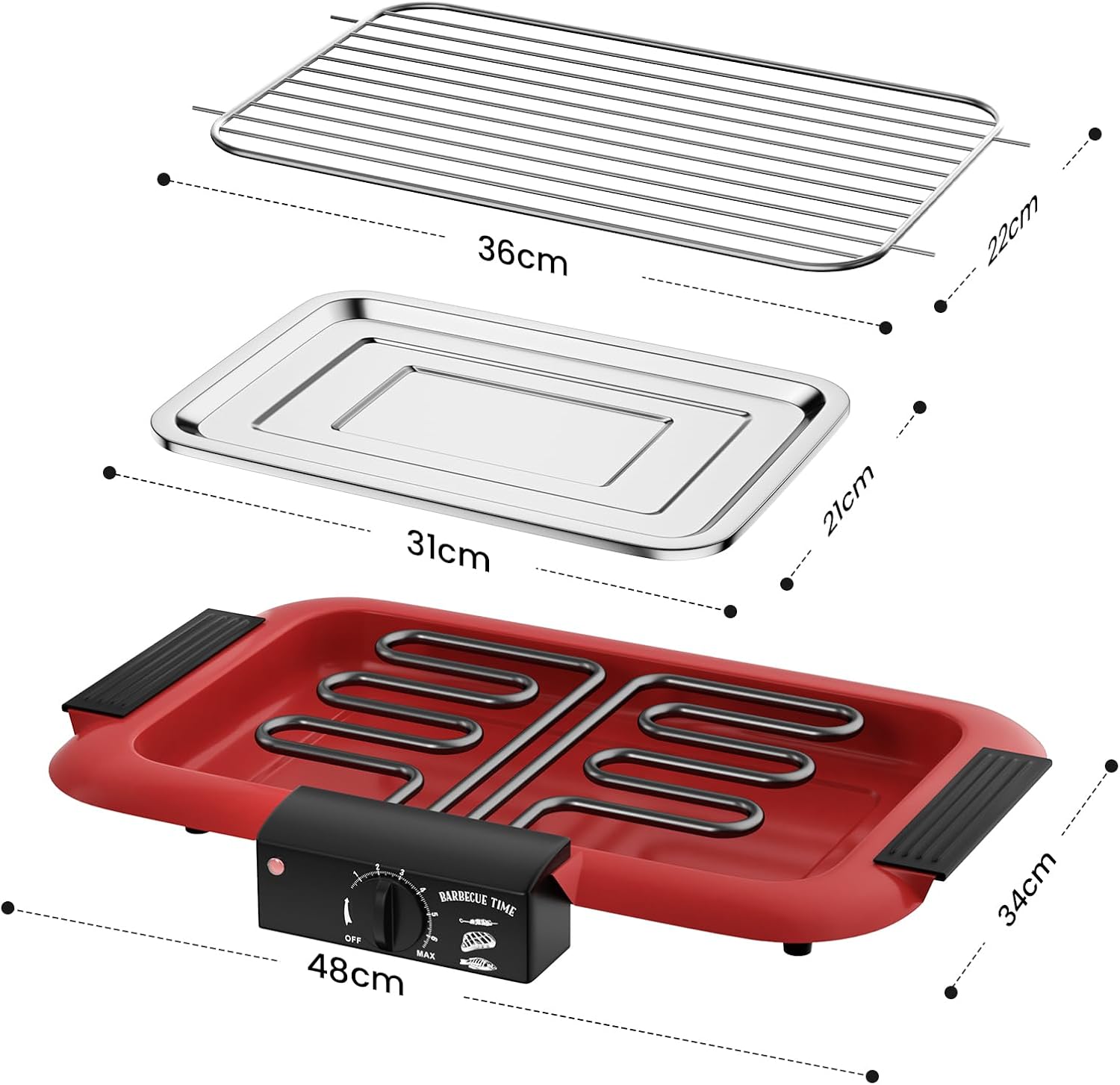 Detalle de Barbecue elettrico 2000 W con griglia portatile antiaderente, senza fumo – rosso D