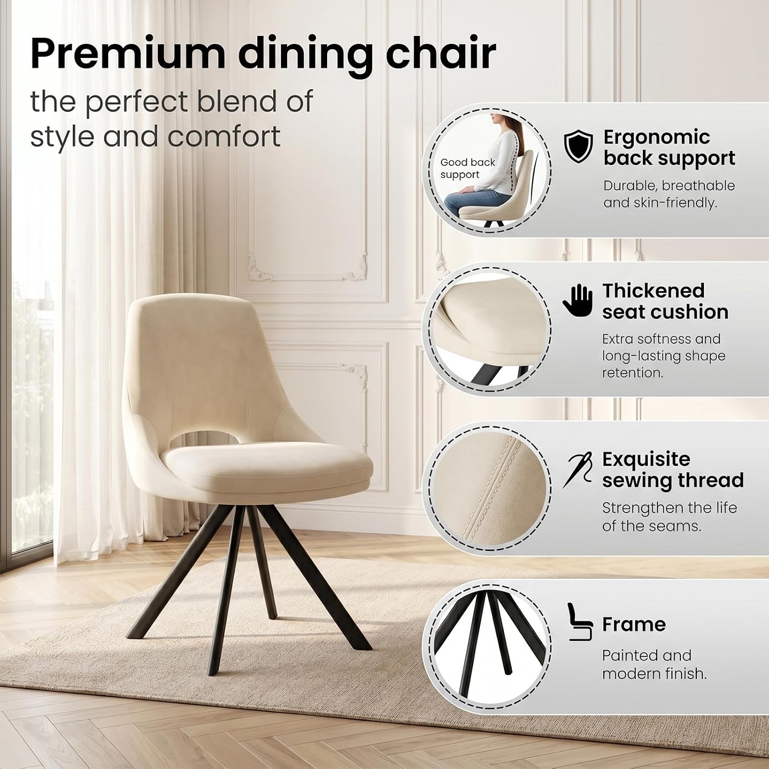 Detalle de JIEXI JD7792-beige uitschuifbare eettafelset met beige fluwelen stoelen