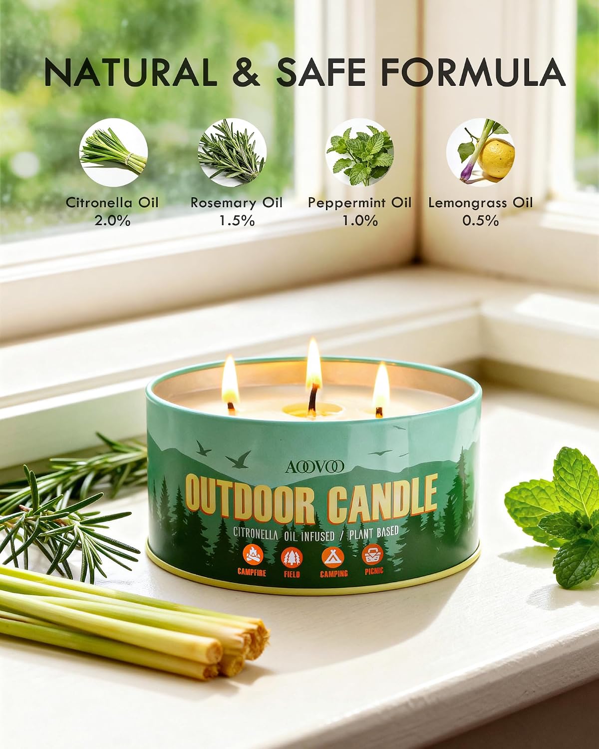 Thumbnail 1 de AOOVOO Citronella Candles Outdoor — 3-Wick 12oz Large Soy Candle for Patio & Camping