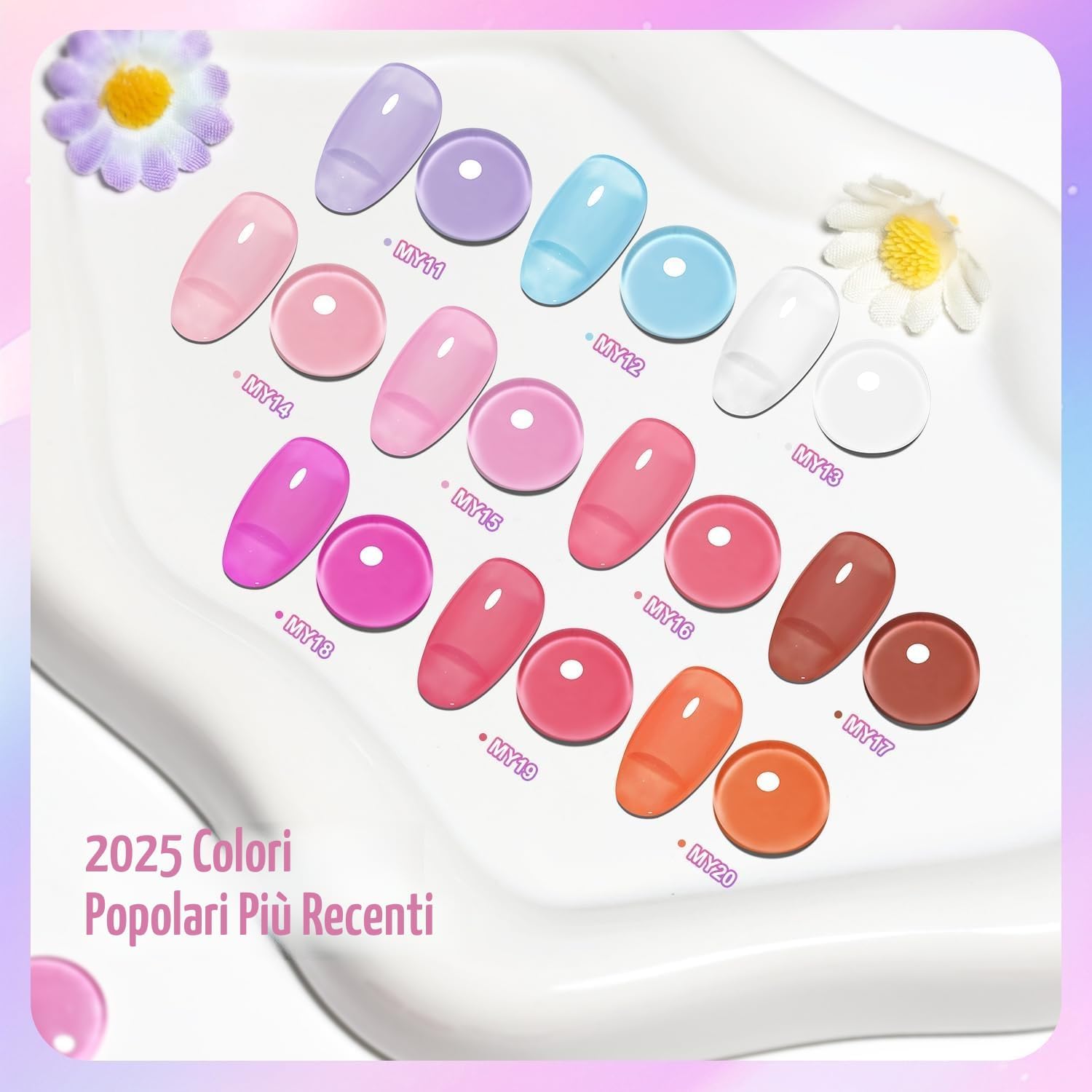 Detalle 2 de JODSONE Set Smalto Jelly: 10 Colori con Base e Top Coat, asciugatura rapida e lucentezza alta