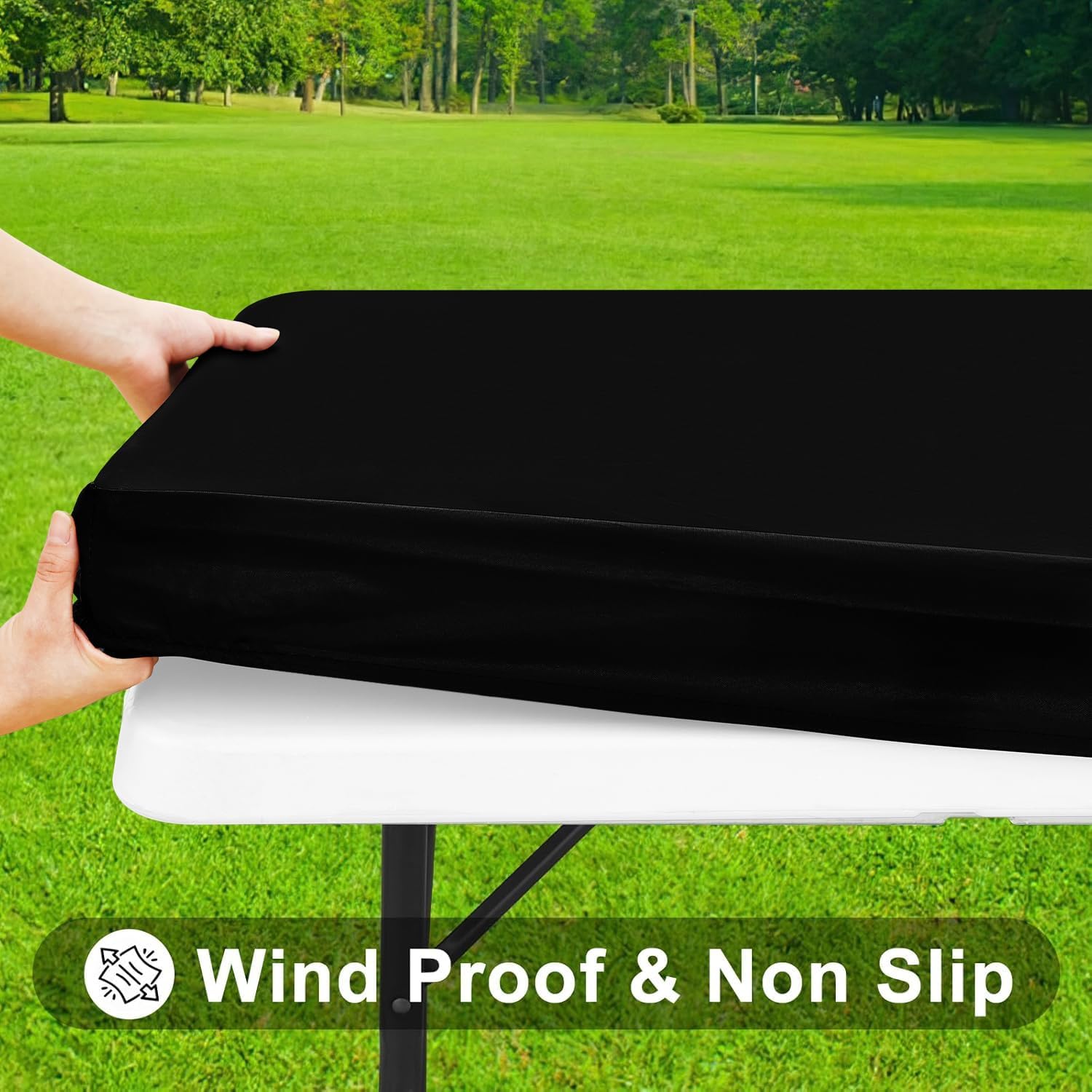 Thumbnail 2 de Smiry Rectangle Tablecloth for 6ft Folding Tables (Elastic Fitted, Flannel-Backed Vinyl, Black)
