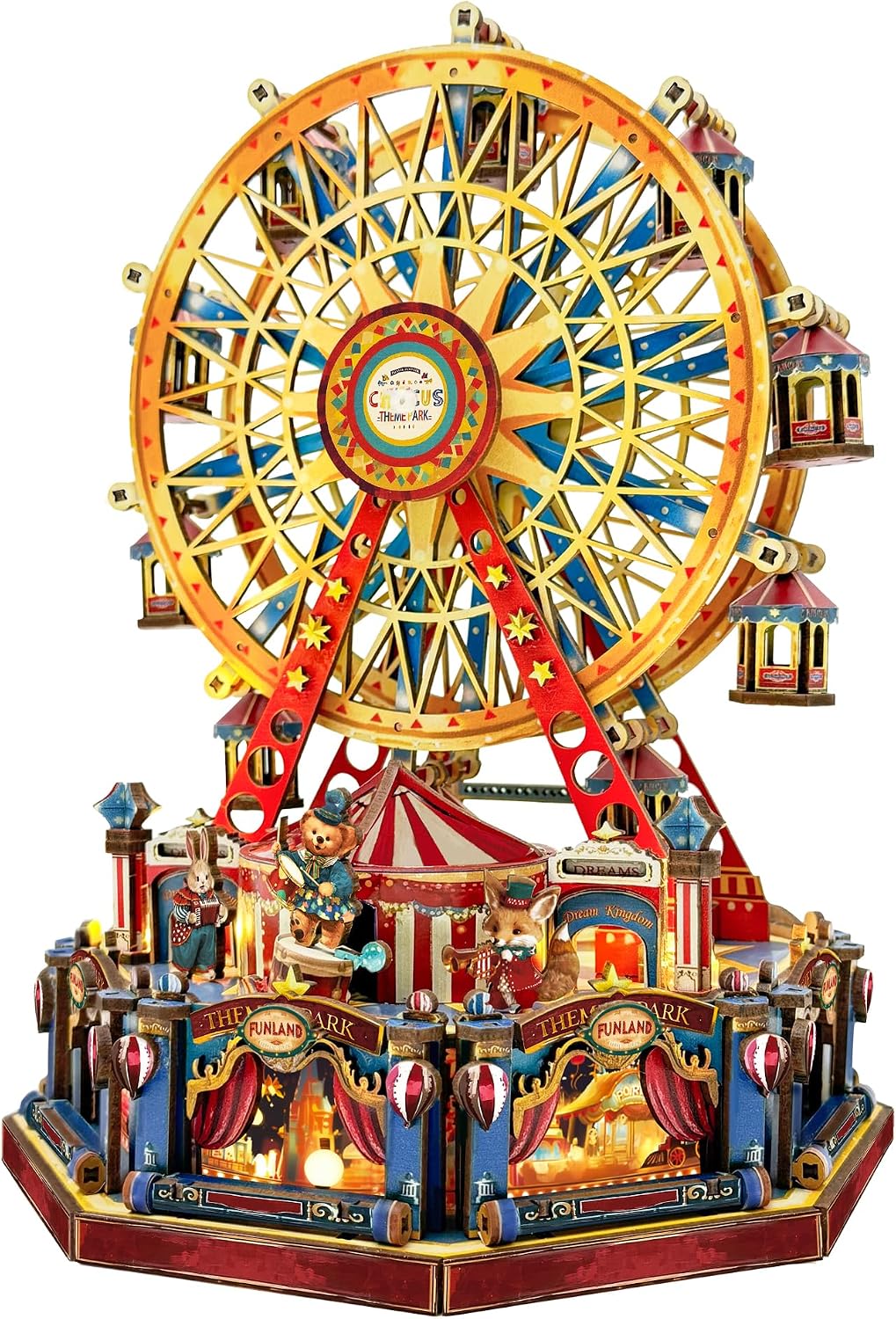 STRUCWOOD DIY 3D Holzpuzzle Riesenrad (Hundertjahr-Riesenrad) inkl. Lichtern & Musik – Miniatur-Zirkushaus als Bauset