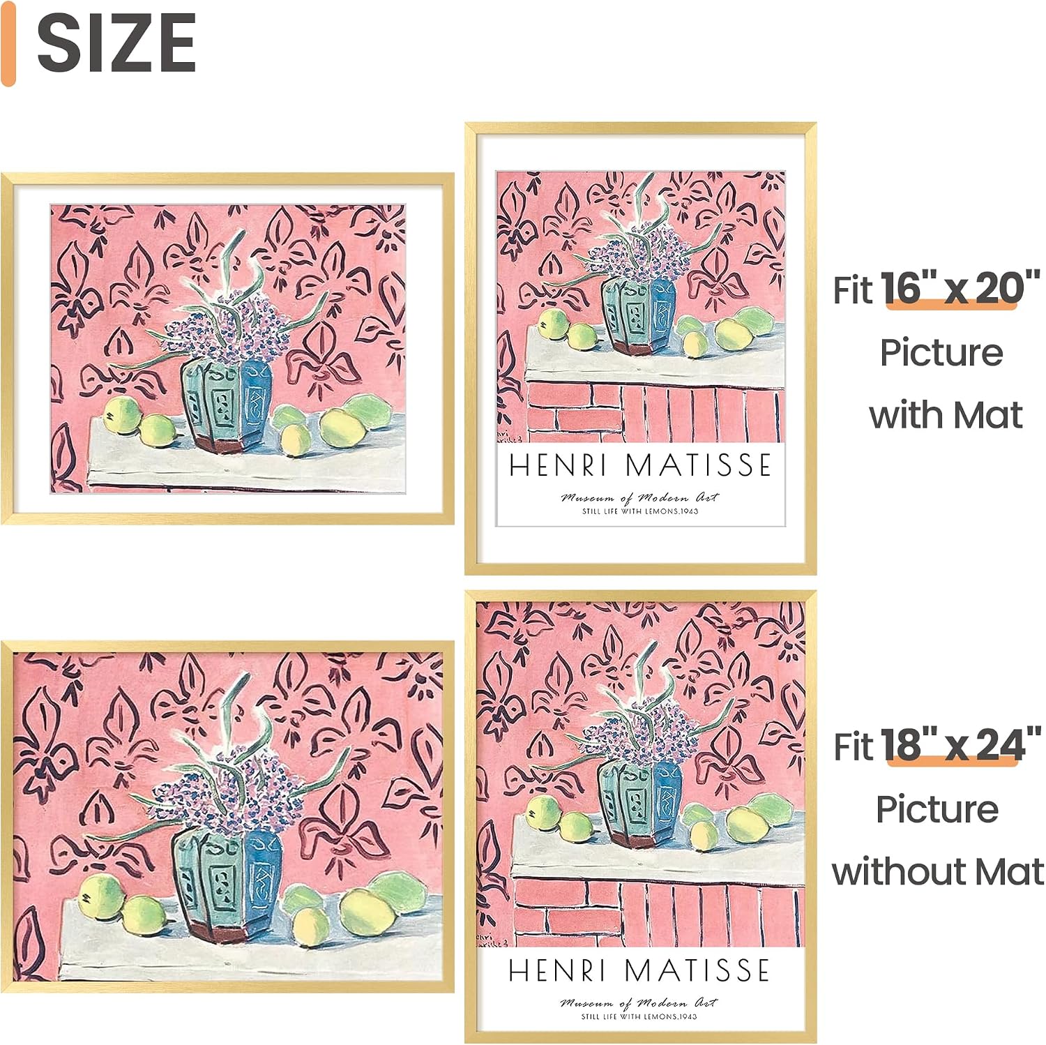 Detalle de upsimples FUP0301310 18 x 24 Gold Picture Frame with Mat