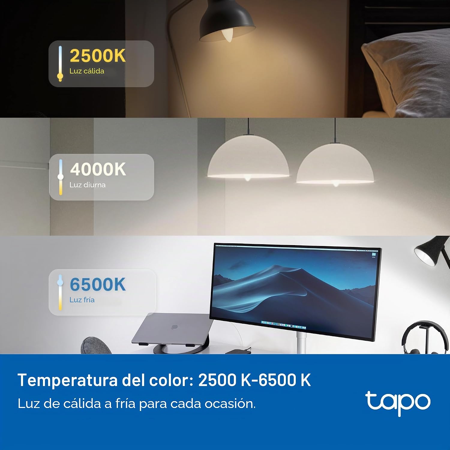 Detalle de Tapo Bombilla conectada WiFi E14 Multicolor 2500K–6500K (40W eq) – control por voz con Alexa