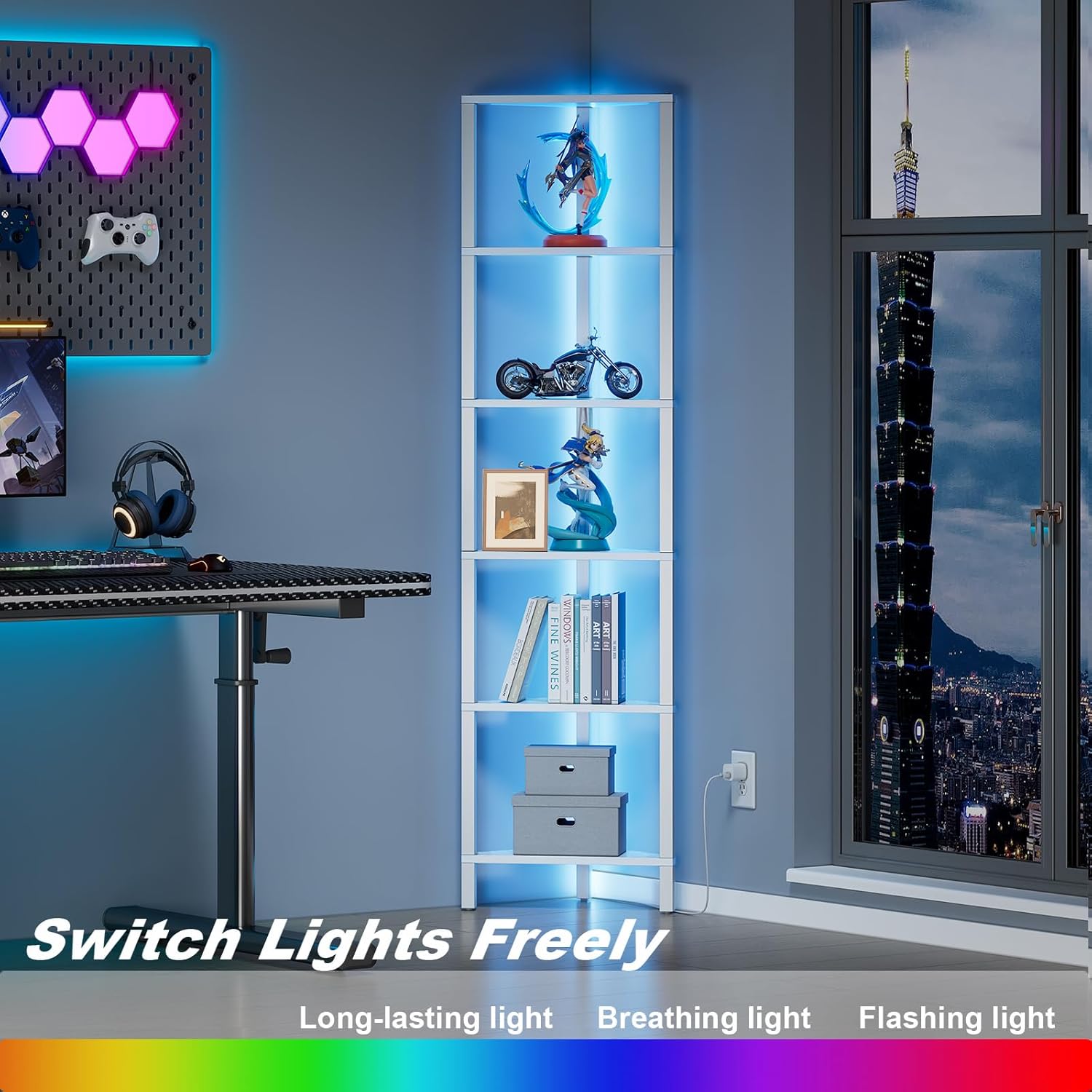 Thumbnail 4 de TUTOTAK Corner Bookshelf with LED Light