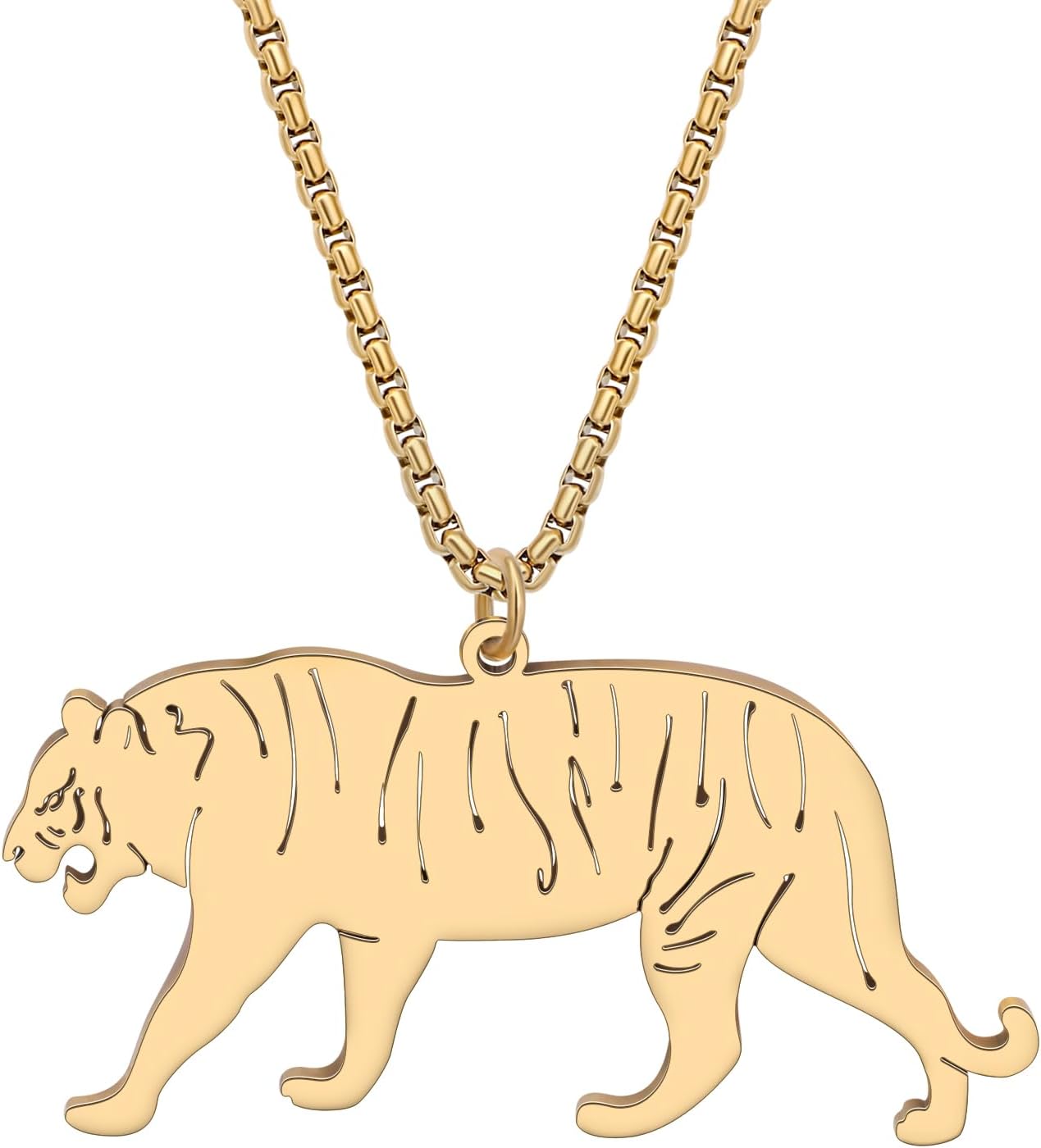 Detalle de RAIDIN Tiger Leopard Halskette aus rostfreiem Edelstahl – Gold- oder Silberoptik, 50 cm + 7 cm Verlängerung