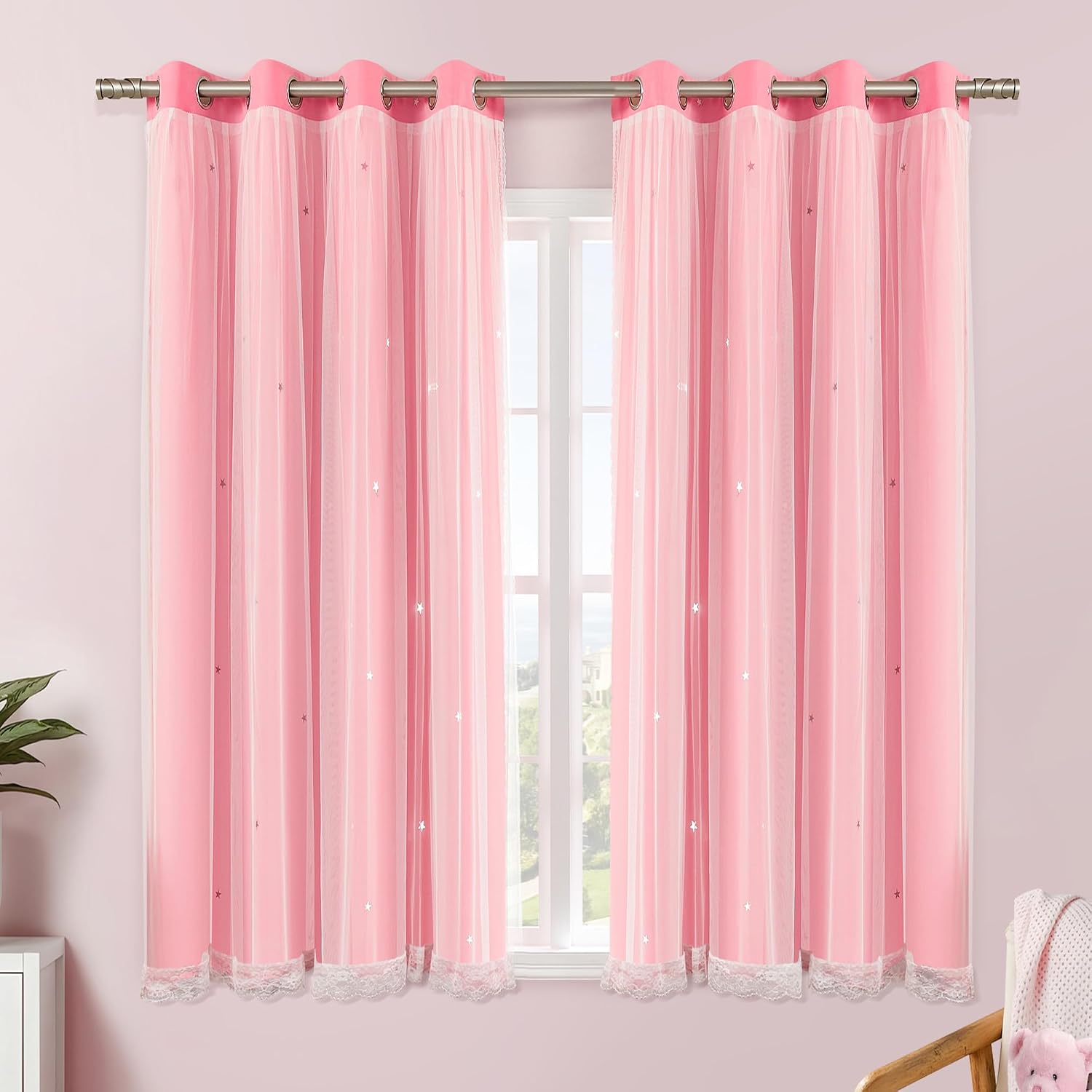 Detalle de XiDi Pink Curtains 54 Inch Blackout Panels