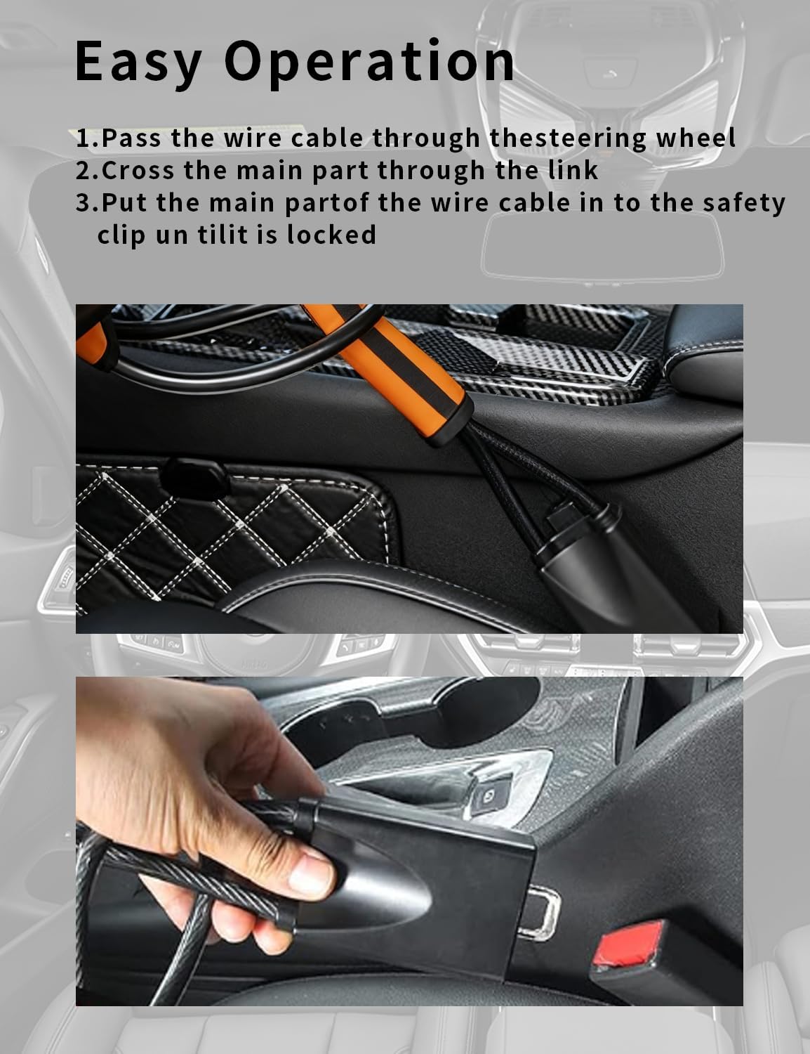 Detalle 2 de Reflective Stripe Steering Wheel Lock with 3 Keys