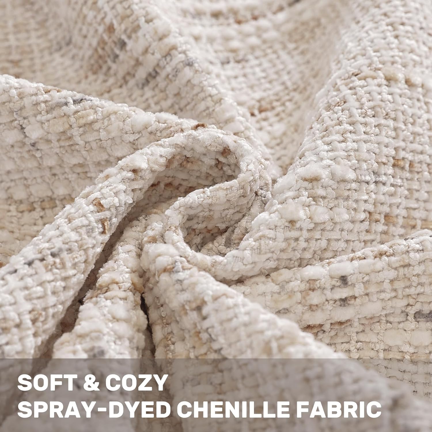 Thumbnail 2 de Ystyle Housse de coussin Luxe en chenille, lot de 2 – 50 x 50 cm, fermeture éclair invisible crème