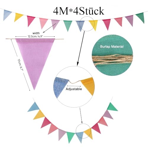 Detalle de GREATRIL Wimpelkette Outdoor Pastell 16 m – 4er Set, wetterfestes Leinenimitat mit 48 Flaggen