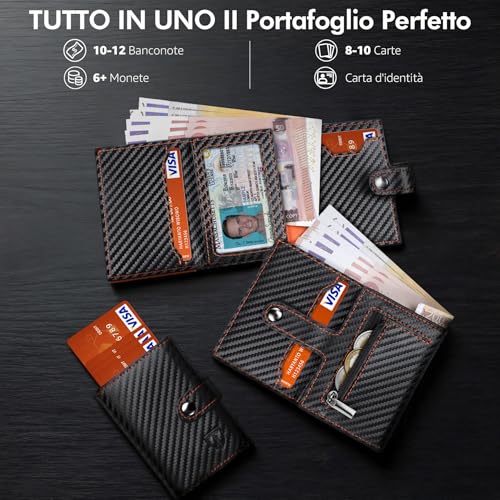 Detalle 2 de TENBST Portafoglio uomo e donna slim con RFID, porta carte pop-up e portamonete