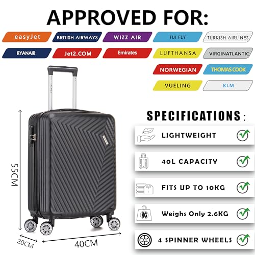 Detalle de FLYMAX 55x40x20 Ryanair Cabin Bag Suitcase – 40L Hard Shell Carry-On