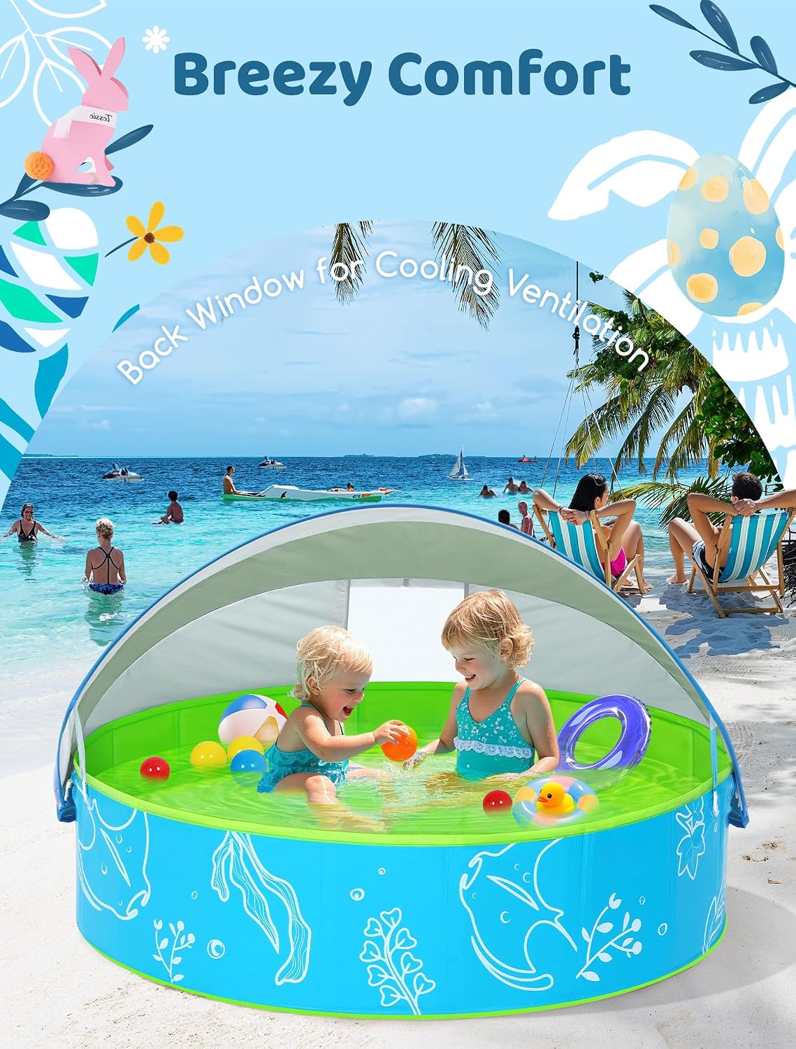 Thumbnail 4 de Hikiddy Foldable Kiddie Pool with Canopy (47-Inch) for Sun-Safe Outdoor Water Play