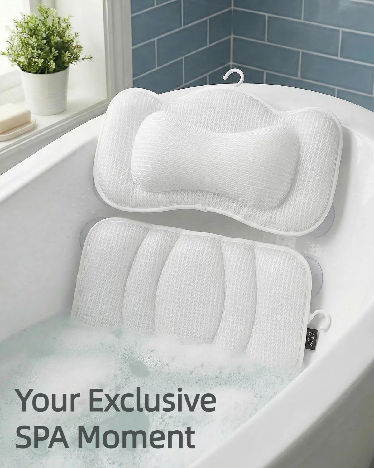 Thumbnail 1 de KEIY Bath Pillows set (2-piece) with 4D air mesh and 8 suction cups – white