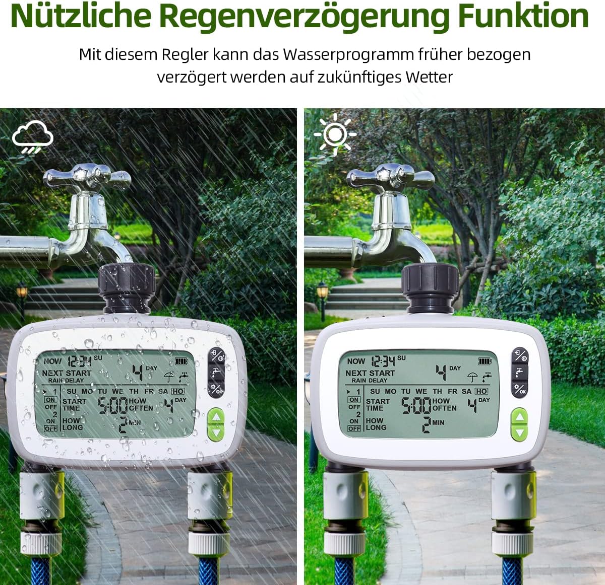 Detalle de Aqualin Centralina Irrigazione a 2 Vie: Timer Automatico/Manuale con Grande LCD e Impermeabile IPX5