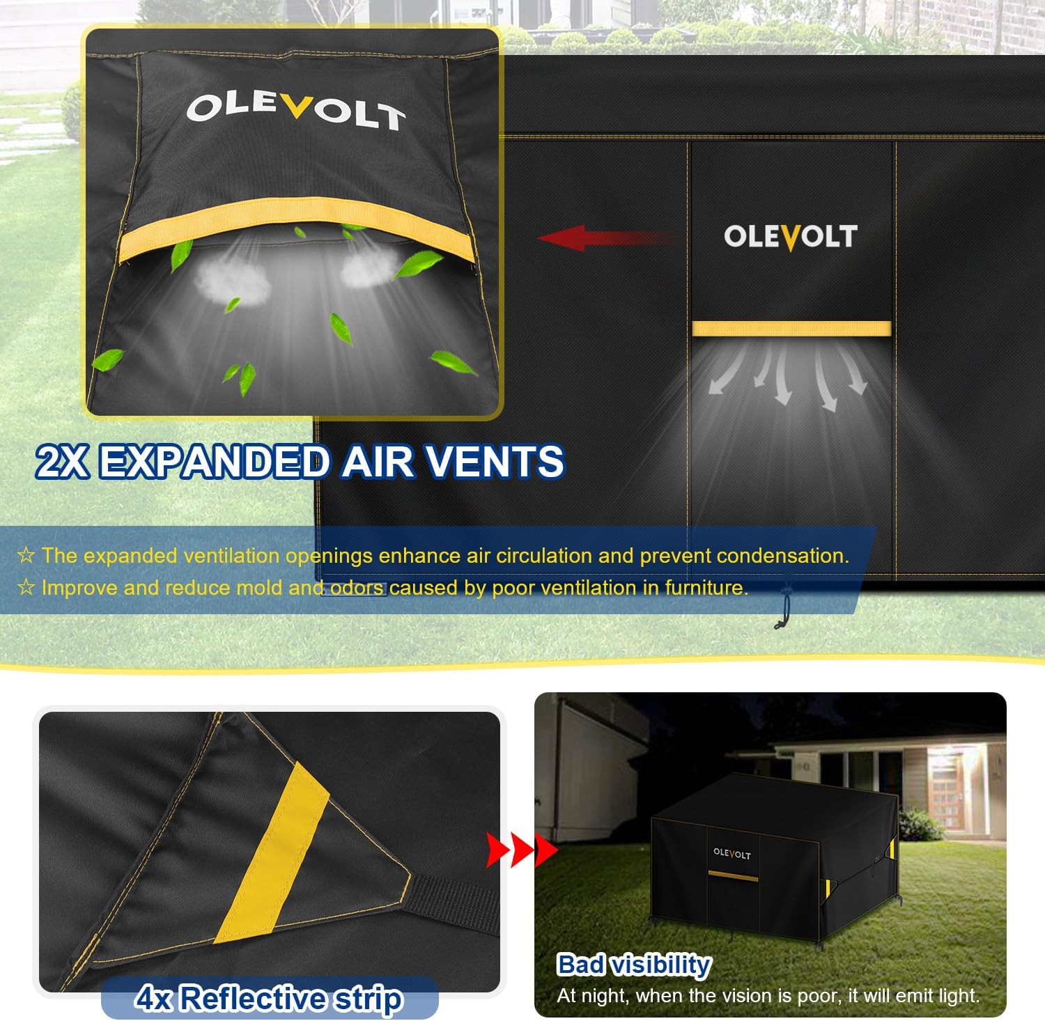 Detalle de OLEVOLT OLE011EU tuinmeubelhoes van 600D Oxford, waterdicht, 120 x 65 x 74 cm