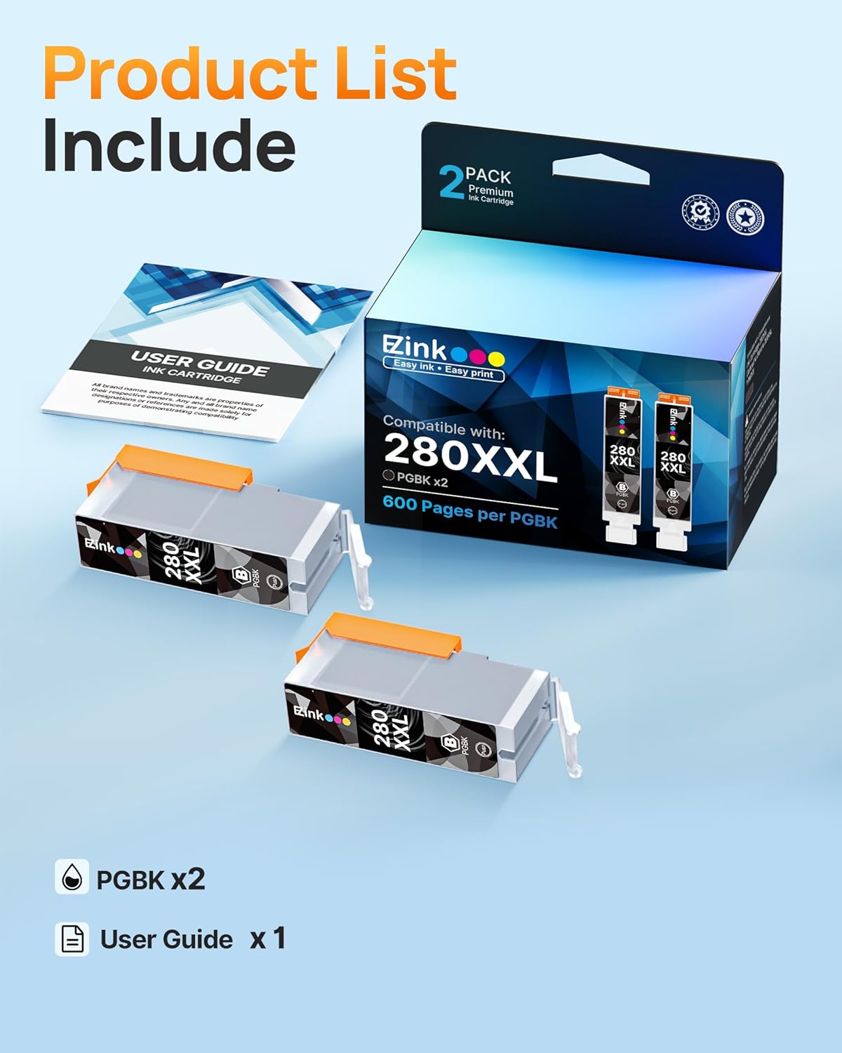 Detalle de E-Z Ink PGI-280XXL Compatible Black Ink Cartridge, 2-Pack for Canon PIXMA
