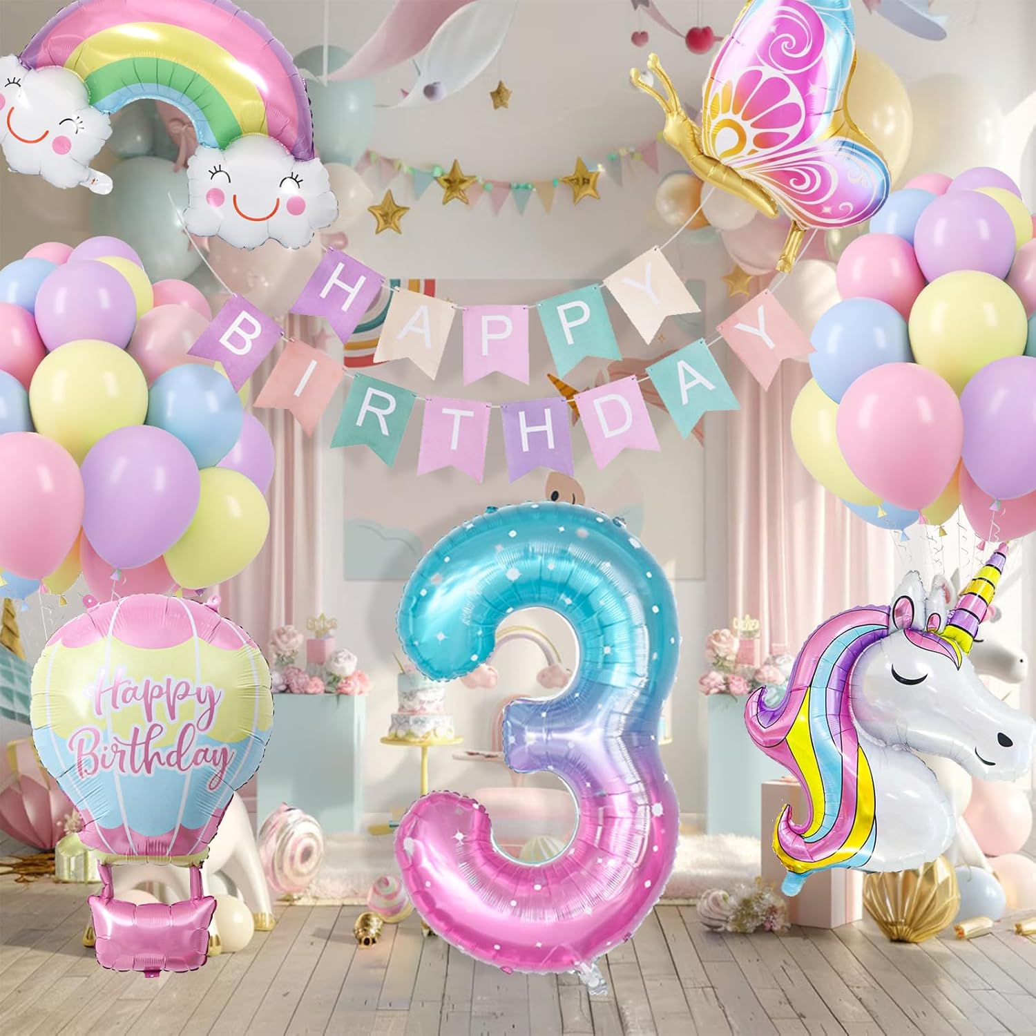 Thumbnail 3 de YEJIKJ Unicorn Balloons 3rd Birthday Banner 🎈