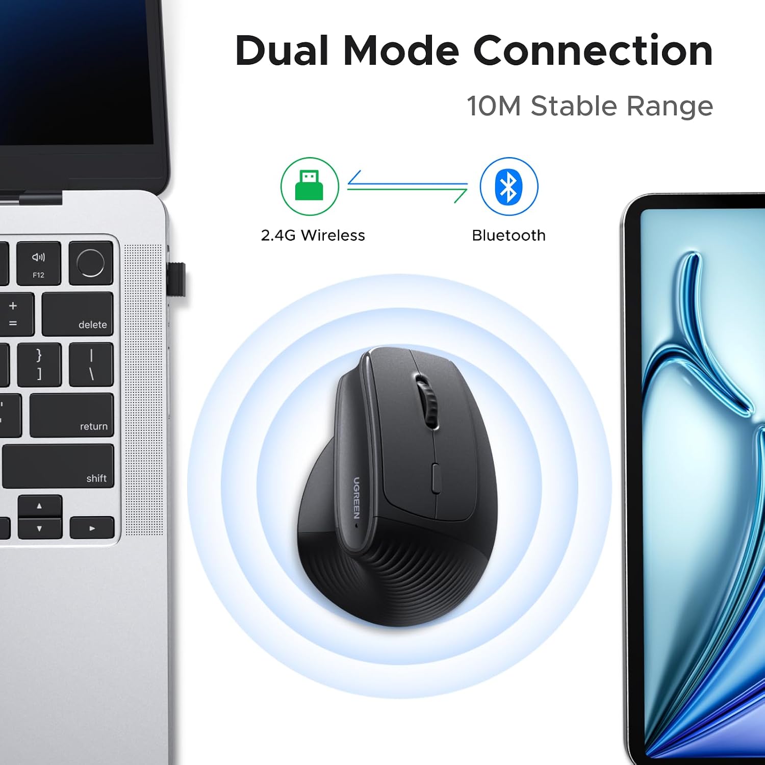 Detalle 2 de UGREEN verticale muis met 2.4G en Bluetooth, vier DPI-niveaus en 57°-hoek