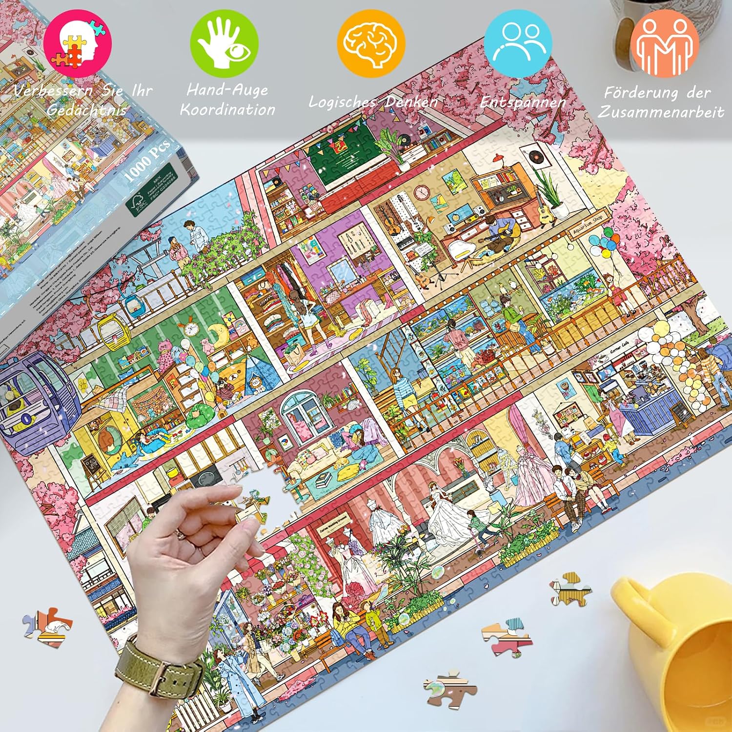 Detalle de HUADADA Puzzle 1000 Teile – Kirschblüten unter dem Baum (70×50 cm) für Erwachsene ab 14 Jahren