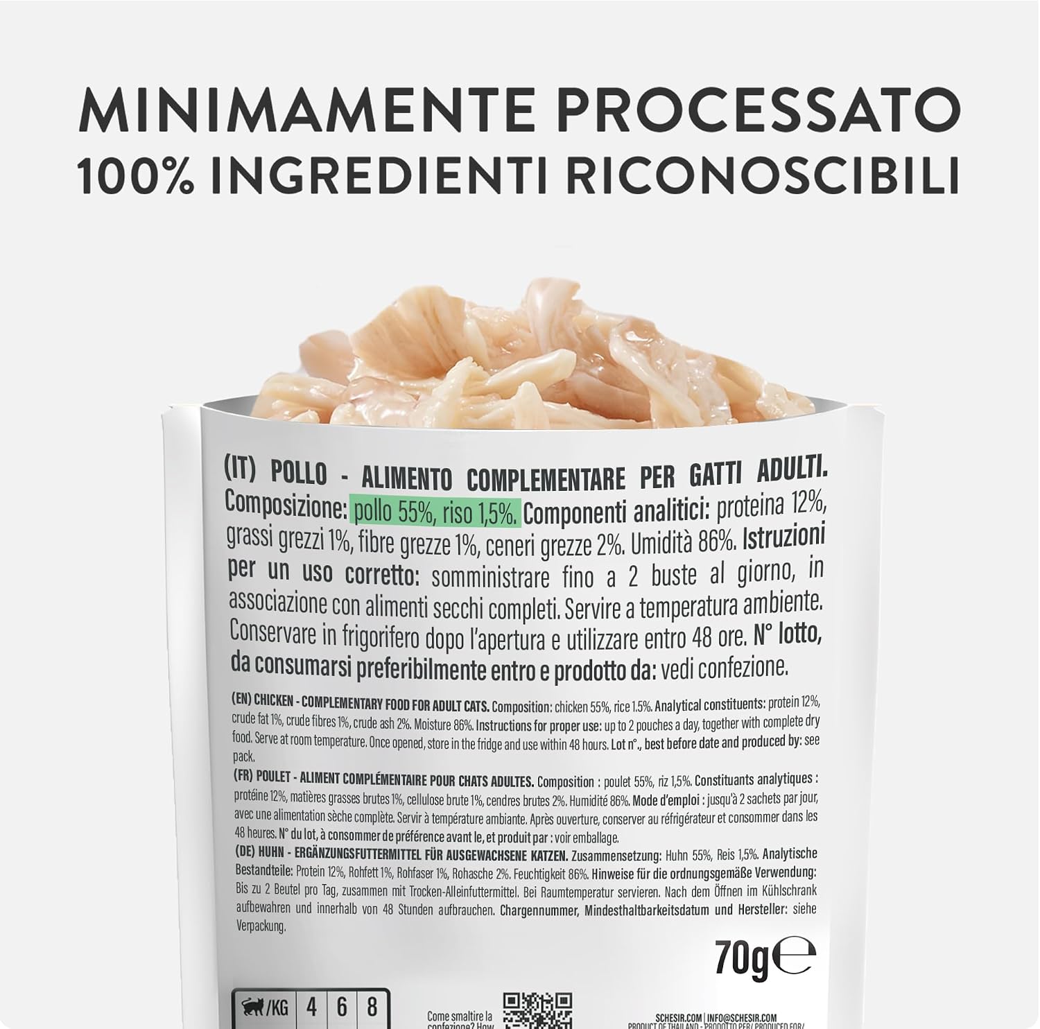 Detalle 2 de Schesir Pollo 12x70g: filetti di pollo in gelatina per gatti, pratica confezione multipack