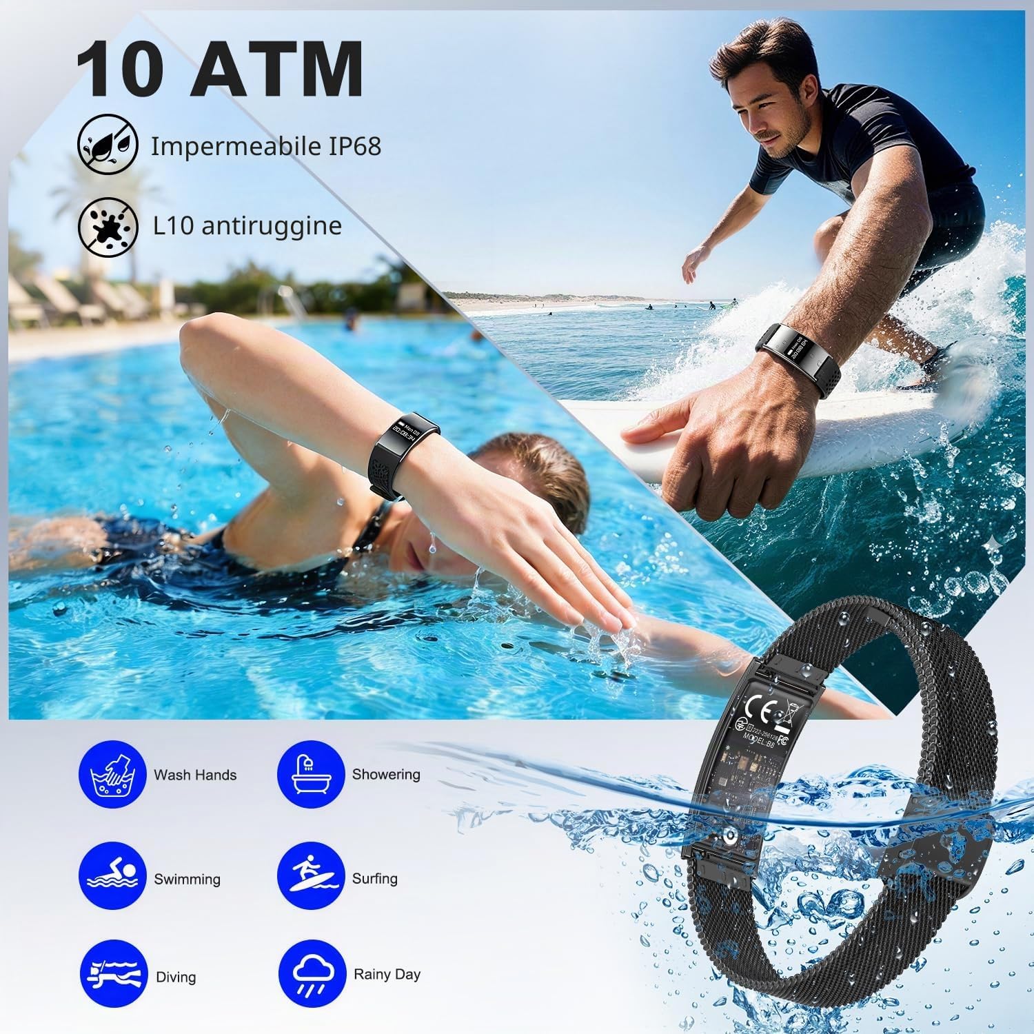 Detalle 2 de Fitness Tracker Smart Band Donna Uomo con Nx Wear: monitoraggio salute 24/7, SpO2 e sonno, IPX8