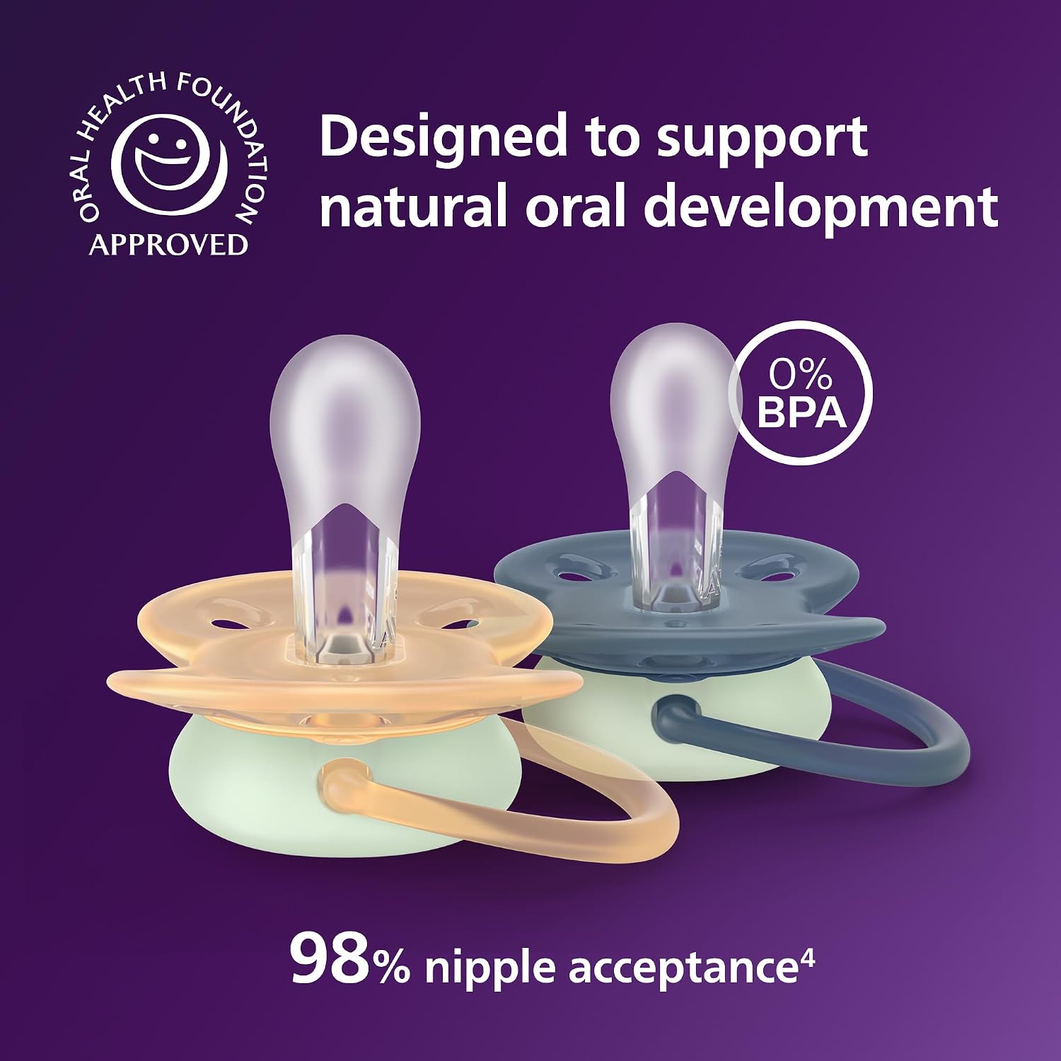 Detalle de Philips Avent SCF094/10 ウルトラソフトおしゃぶり 6〜18ヶ月用 昼夜セット・蓄光キャップ・殺菌ケース付き