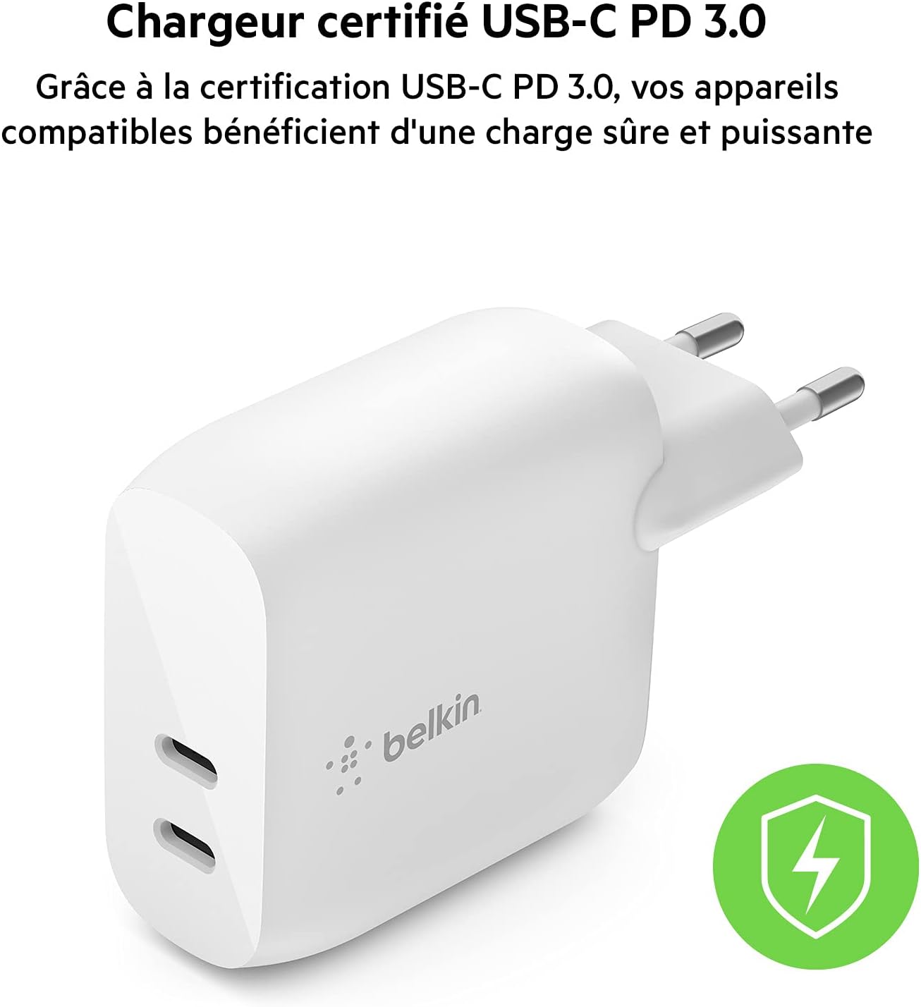 Detalle 2 de Belkin Chargeur secteur USB-C PD 40 W — chargeur USB-C double
