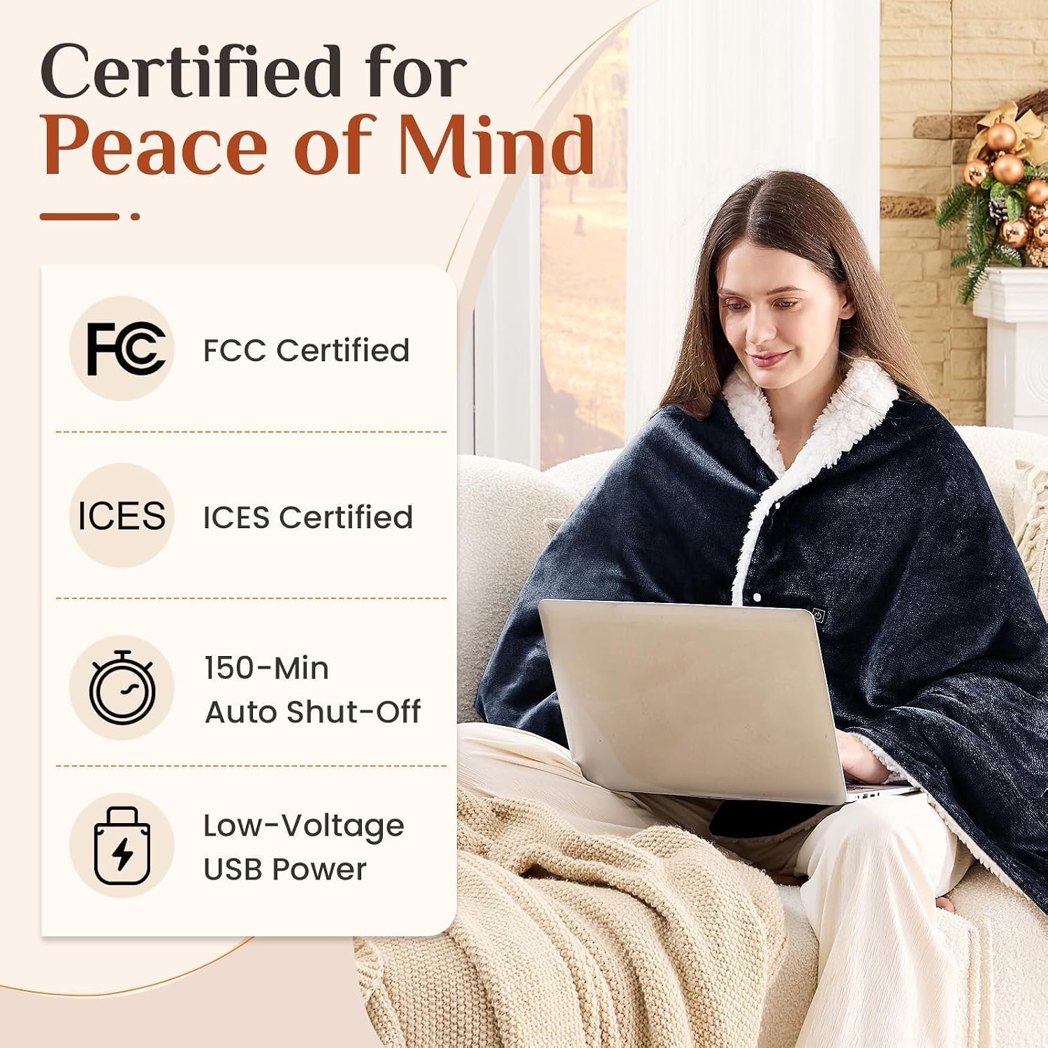 Thumbnail 6 de JOLLYVOGUE LG-S Heated Wearable Blanket, 63 x 35 in, 8 Zones, 3 Heat Levels