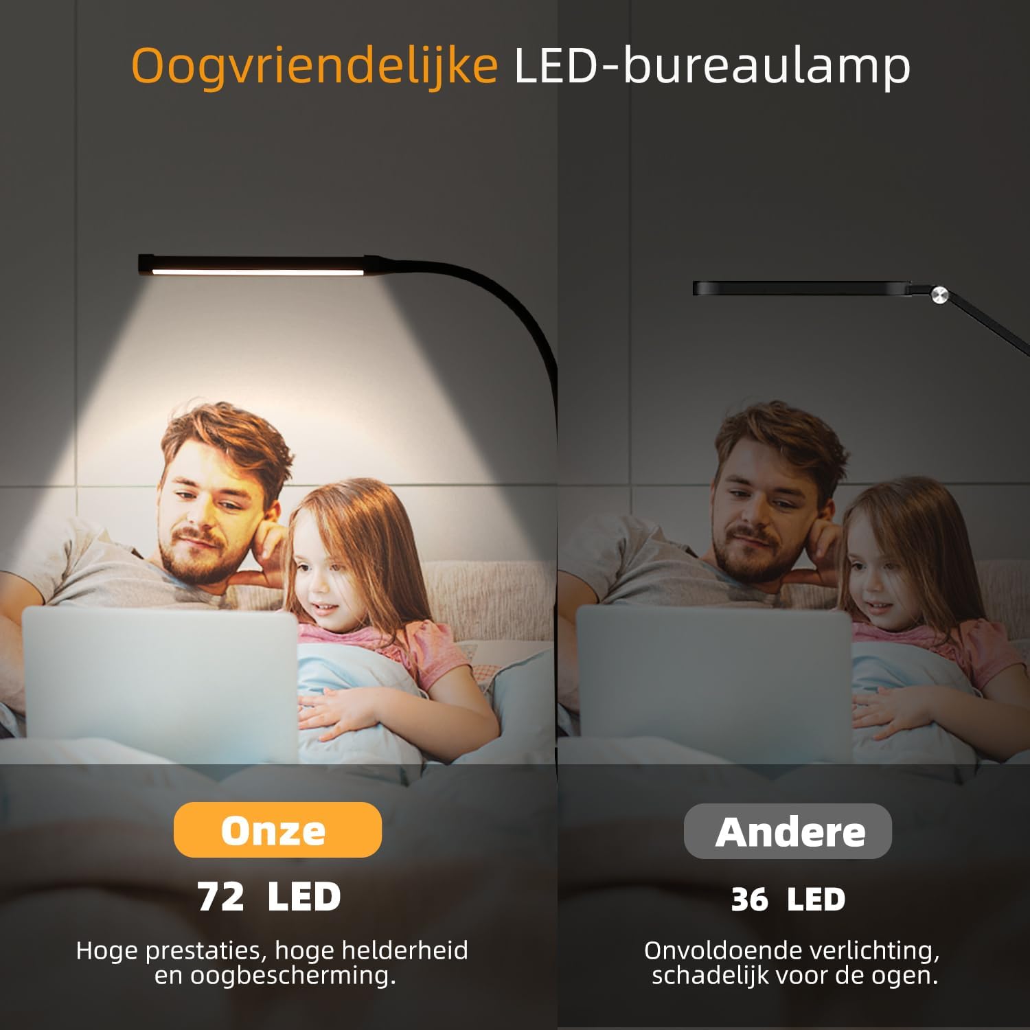 Detalle de LIBORA YTDL-501 bureaulamp met klem, flexibele zwanenhals en dimbare led