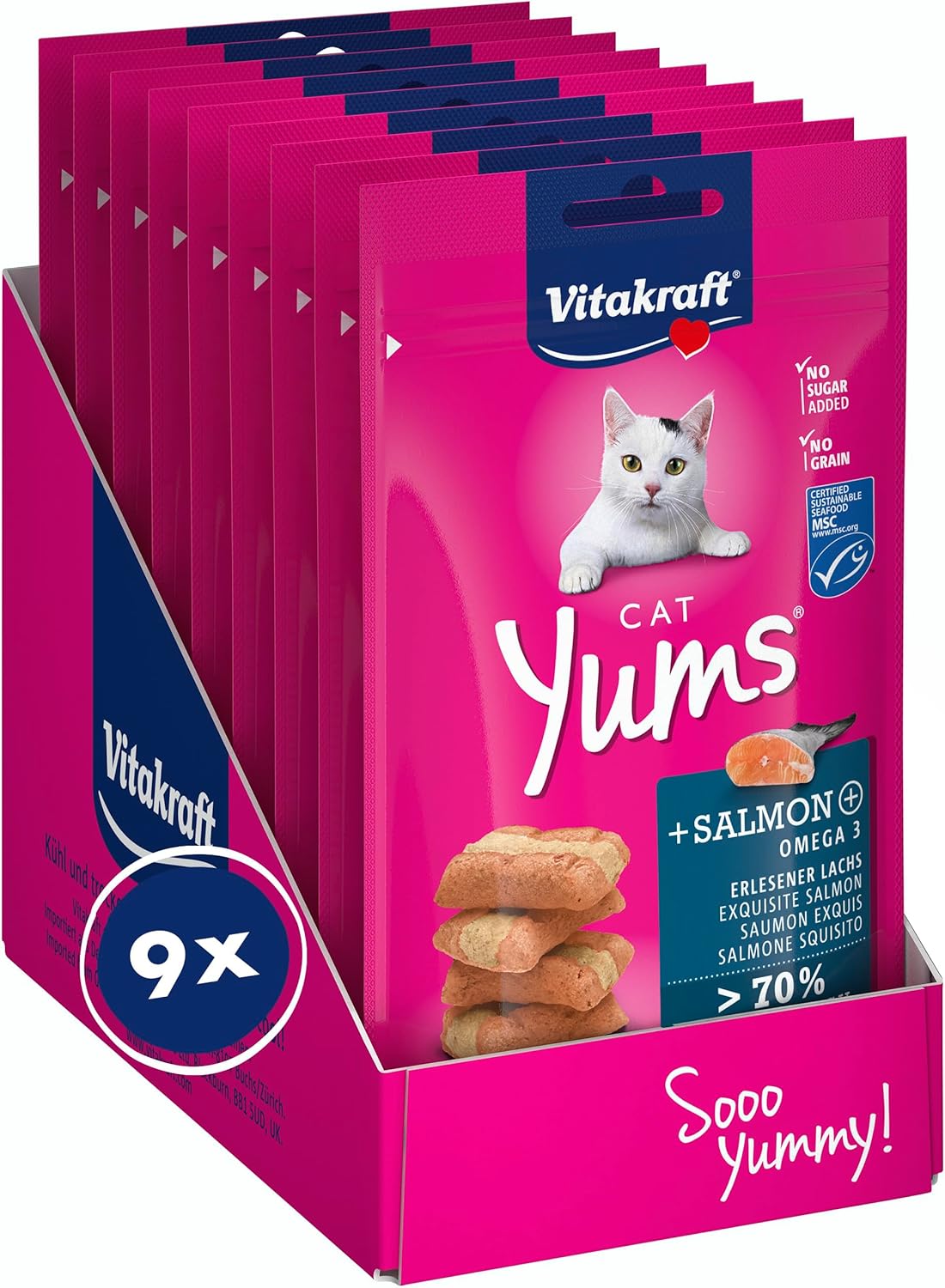 VITAKRAFT Cat YUMS Friandises Moelleuses au Saumon — Sachet Refermable, 9x40g
