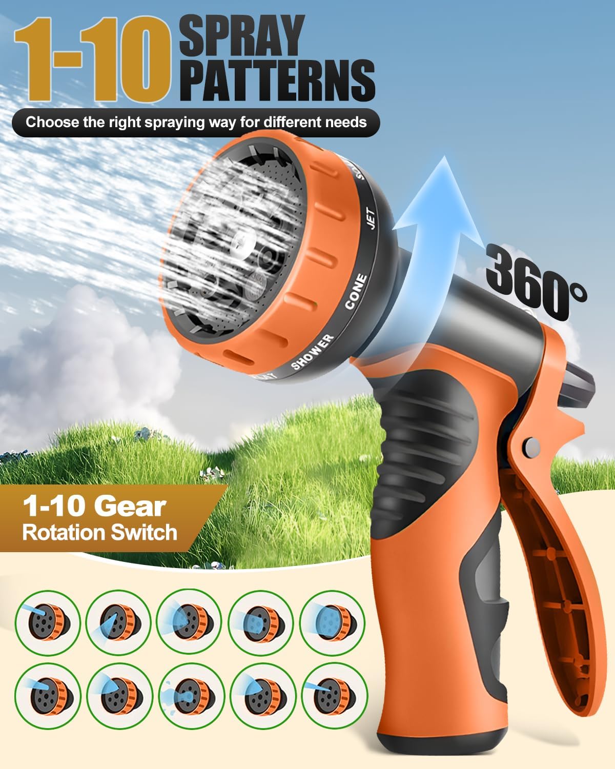 Thumbnail 3 de 150FT Expandable Garden Hose with 10-Pattern Nozzle and Brass Fittings