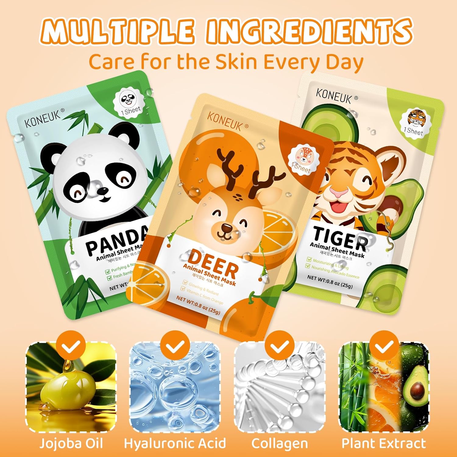 Thumbnail 3 de KONEUK 9 Pack Animal Face Masks for Kids — Hydrating Collagen Sheet Masks for Teens and Sleepover Parties