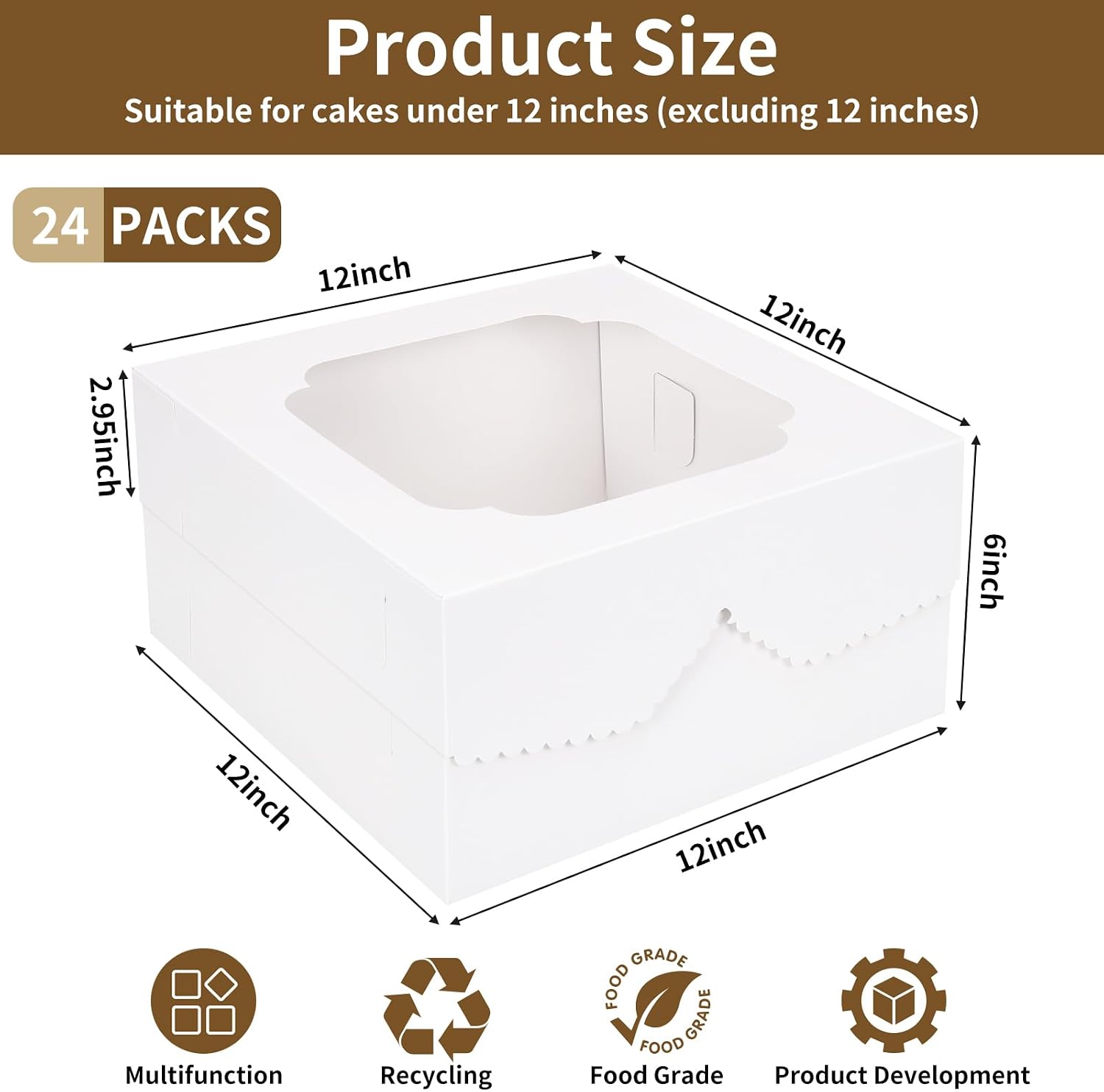 Thumbnail 1 de Moretoes 12-Inch Cake Boxes, 24-Pack, White Cardboard with Window