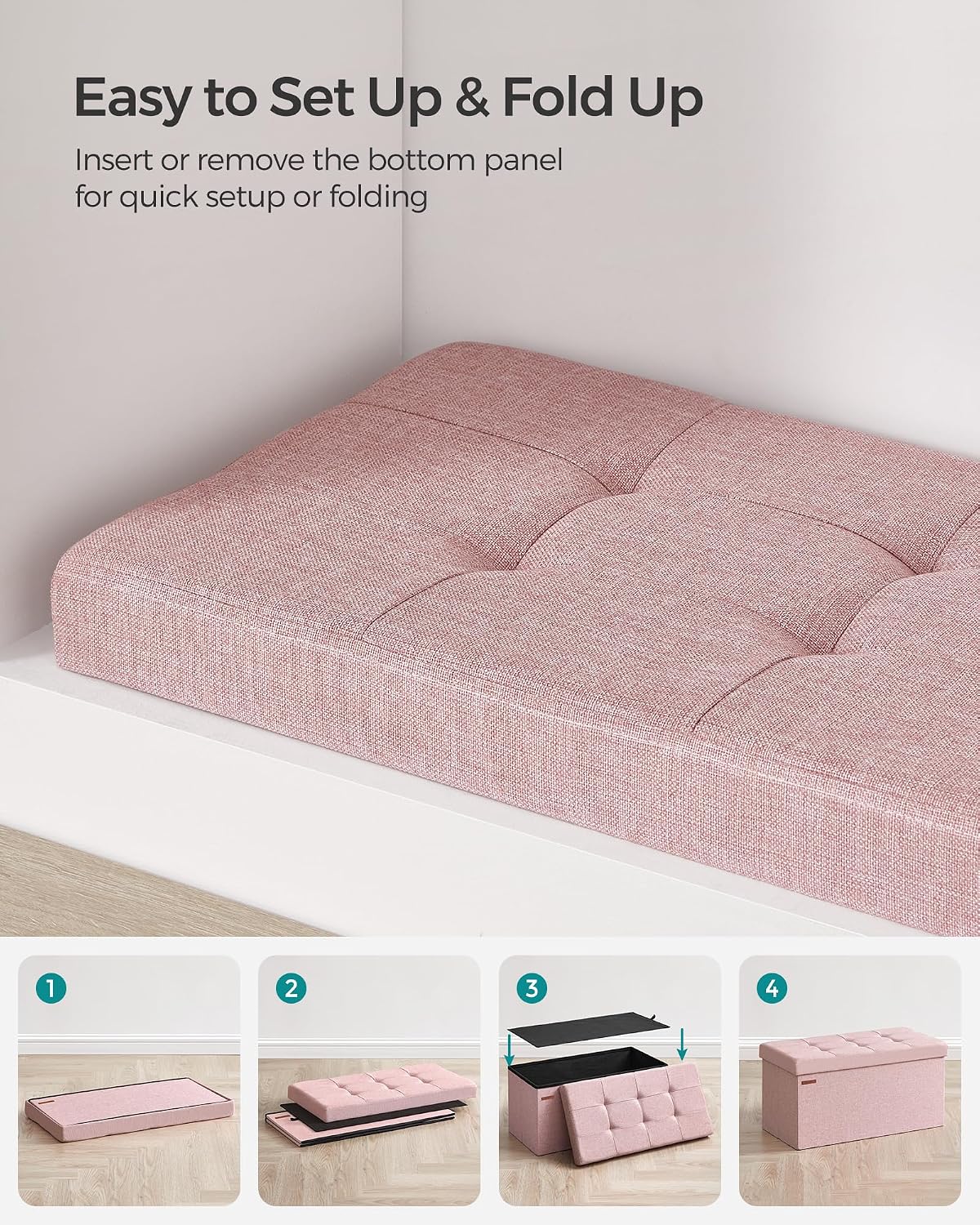 Thumbnail 6 de SONGMICS Minota LSF047R51 Foldable Storage Ottoman, Tufted, 76 x 38 x 38 cm