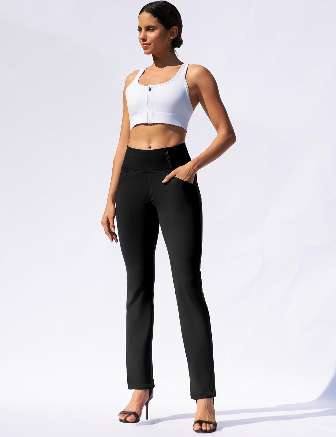 Detalle 1 de VOOVEEYA Women's High-Waisted Straight-Leg Leggings with Pockets