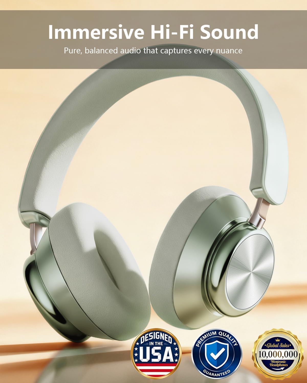 Detalle de Wentronic Y03 Bluetooth Wireless Over-Ear Headphones with Active Noise Cancelling (Green)