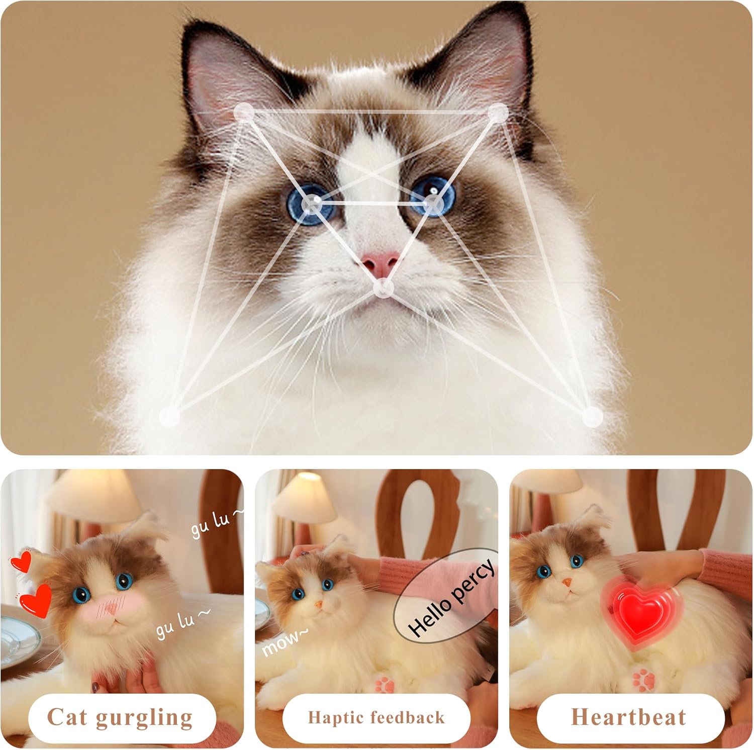 Thumbnail 2 de Chongker Ragdoll Interactive Robot Cat with heartbeat 🐱