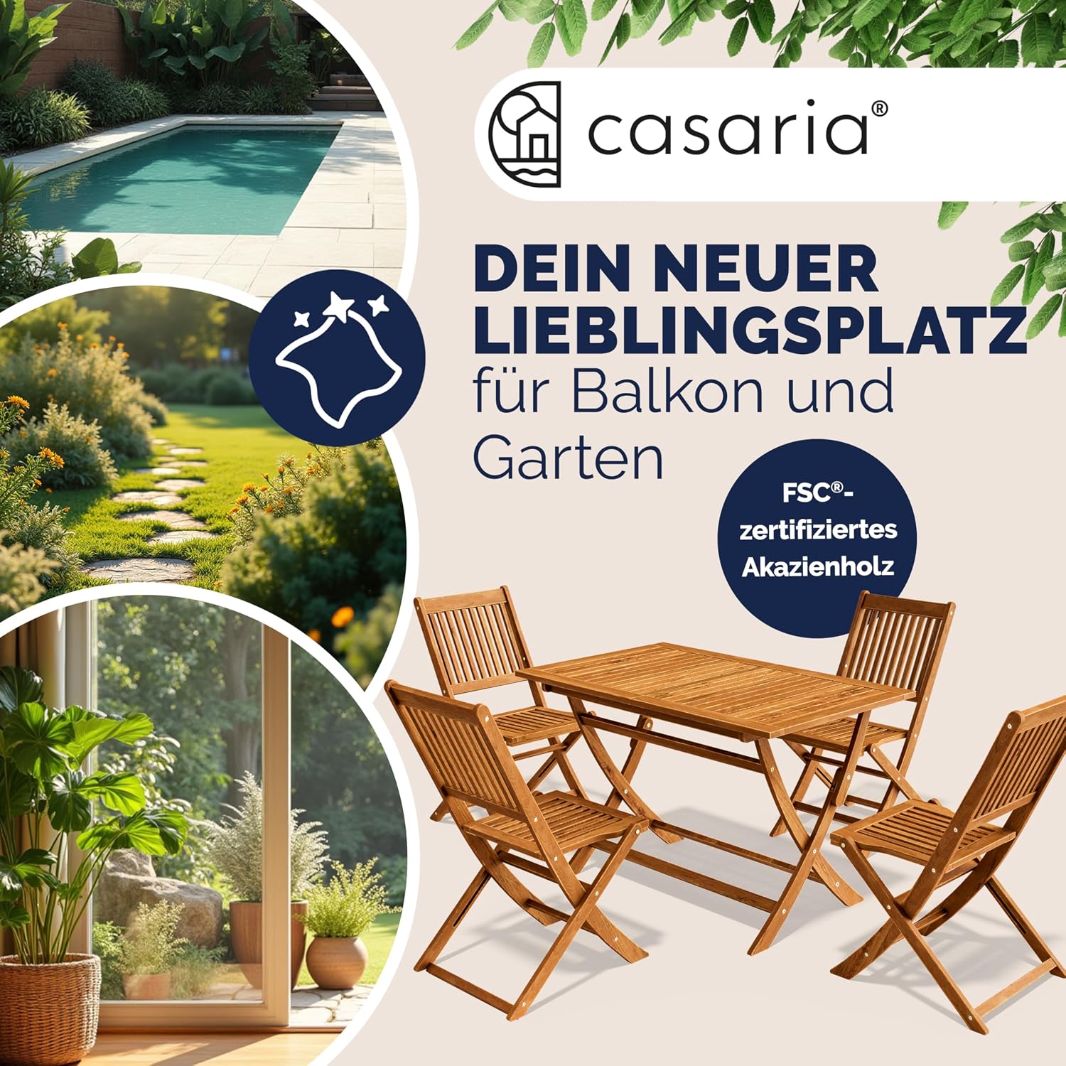 Thumbnail 1 de Casaria® Gartenmöbel-Set Modell 2026 aus FSC® Akazienholz (5-teilig) mit klappbarem Tisch & 4 Stühlen