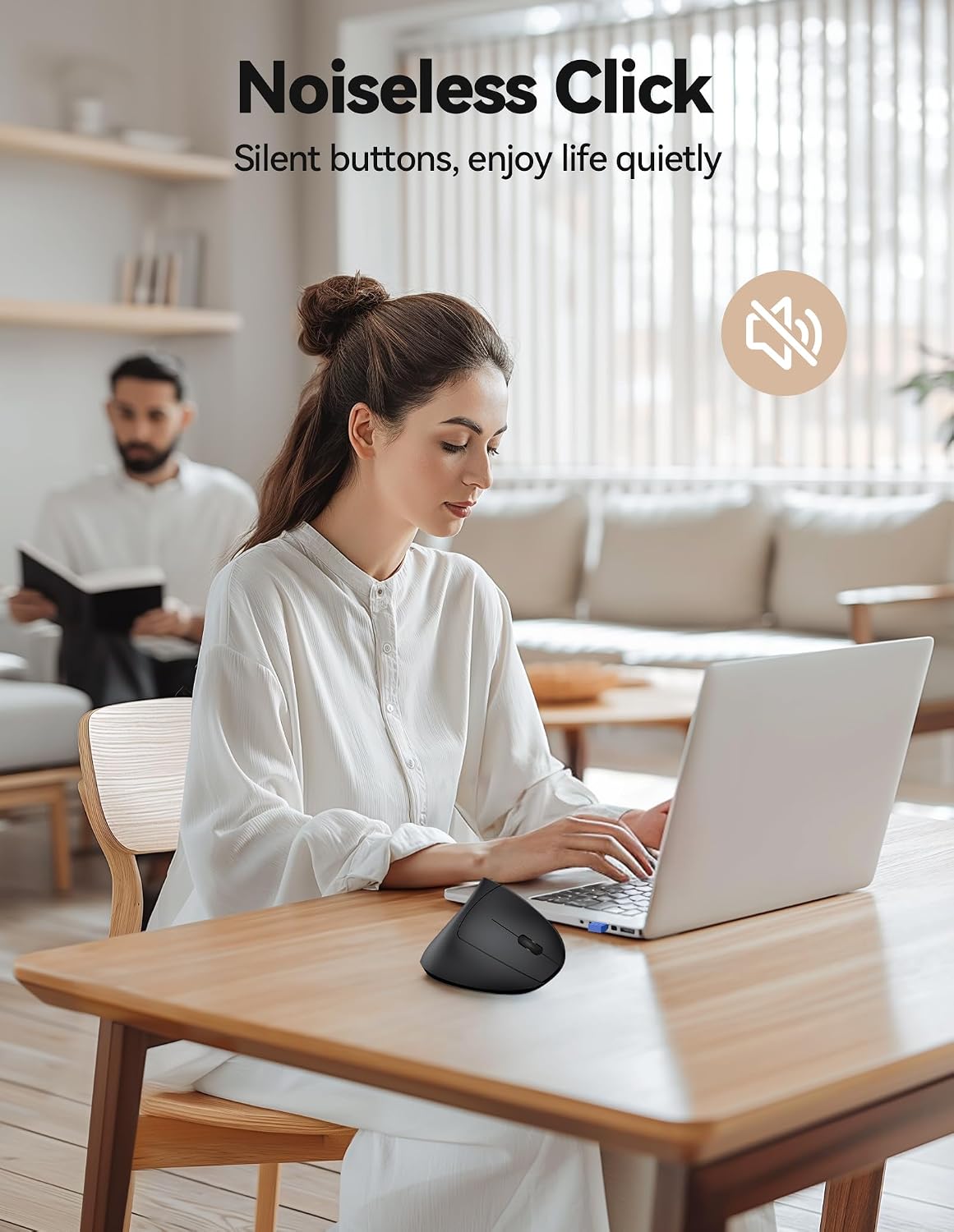 Detalle 2 de TechRise Ergonomic Vertical Mouse (4800 DPI) – Wireless 2.4G Silent Click Ergonomic Mouse for PC/Laptop/Mac, Black