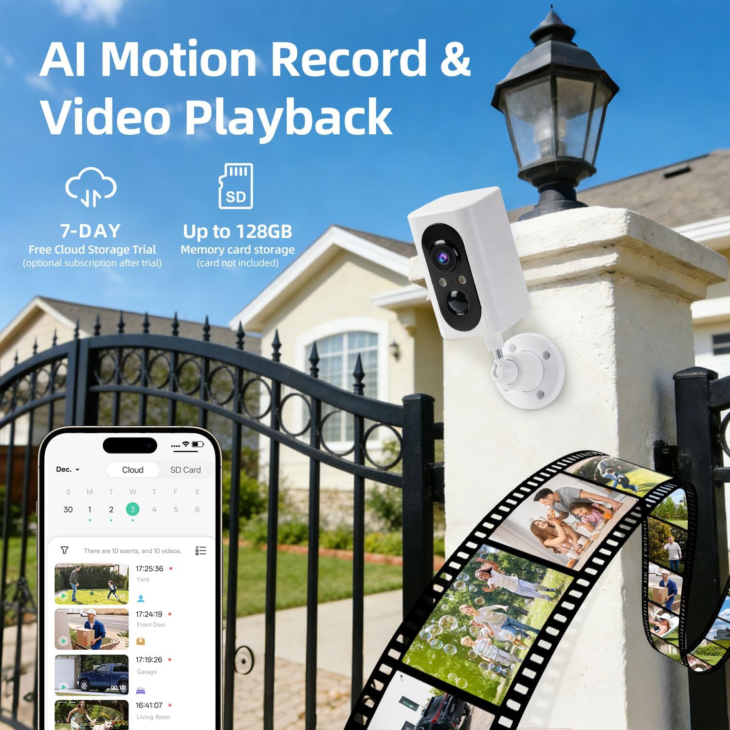 Thumbnail 5 de Security Cameras Wireless Outdoor 2-Pack (355° Pan, 2K, Color Night Vision, WiFi Battery, PIR Alerts, 2-Way Talk, IP65) — Spotlight & Siren