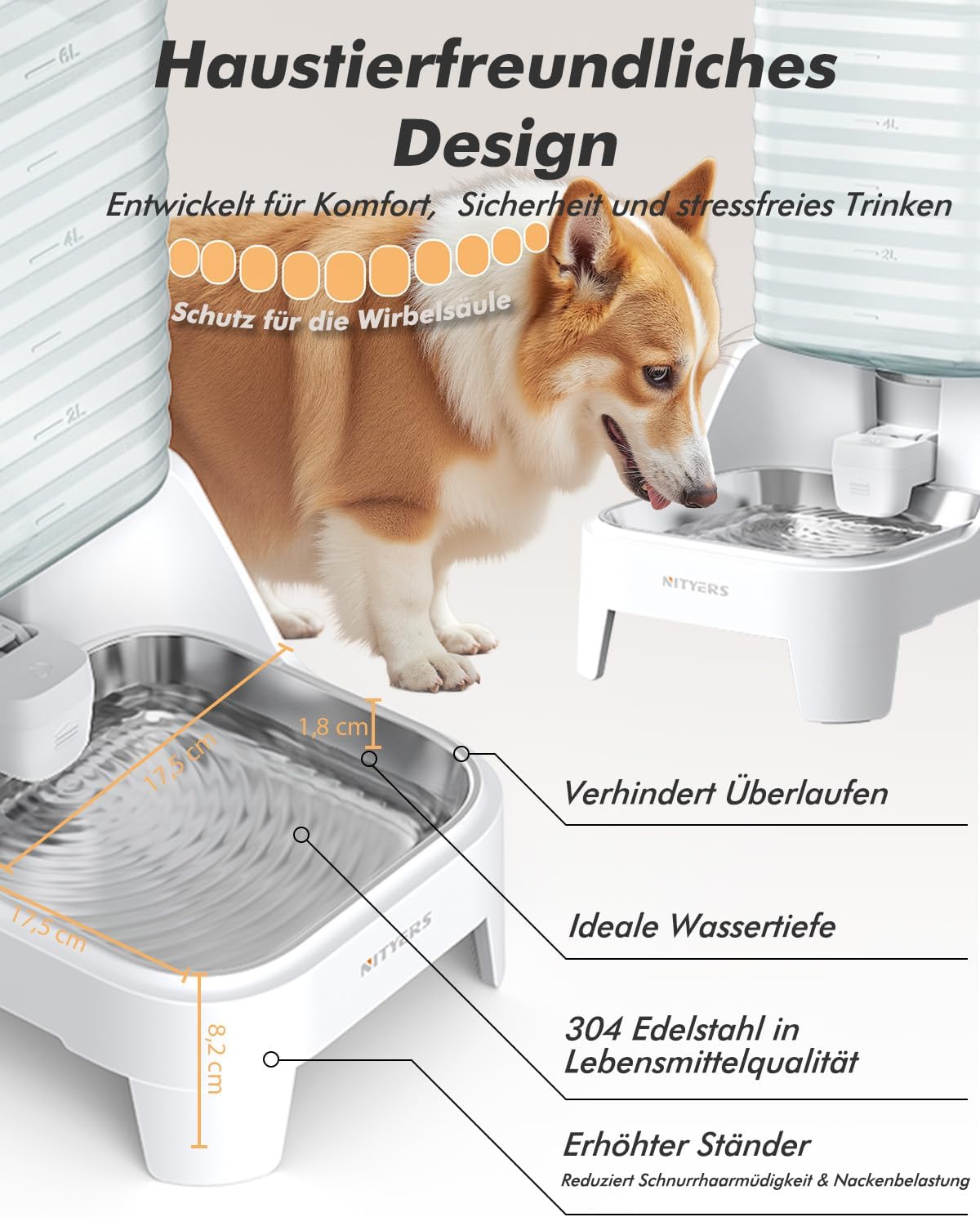 Detalle de 8L Wasserspender für Hunde und Katzen mit patentiertem Wasserhahn – BPA-frei, leicht zu reinigen