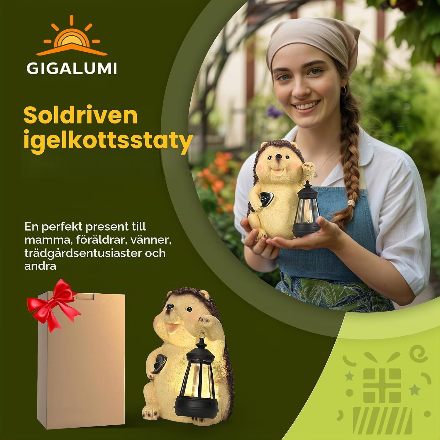Detalle 1 de GIGALUMI EU10479 igelkottsfigur med vattentät LED-sollykta i polyresin