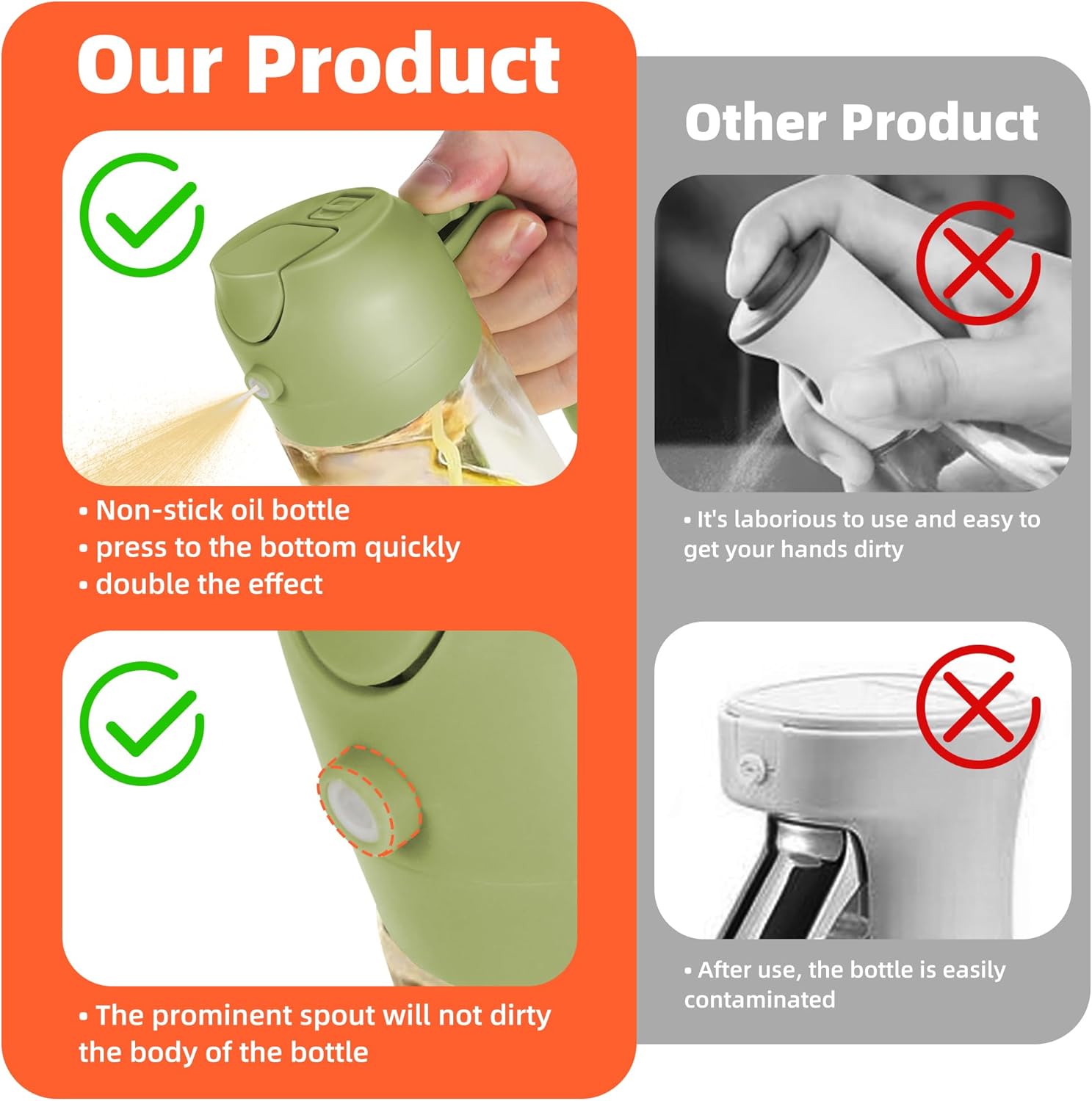 Thumbnail 6 de TrendPlain 16oz/470ml Glass Olive Oil Sprayer for Cooking (2-in-1 Spray & Pour) — Green