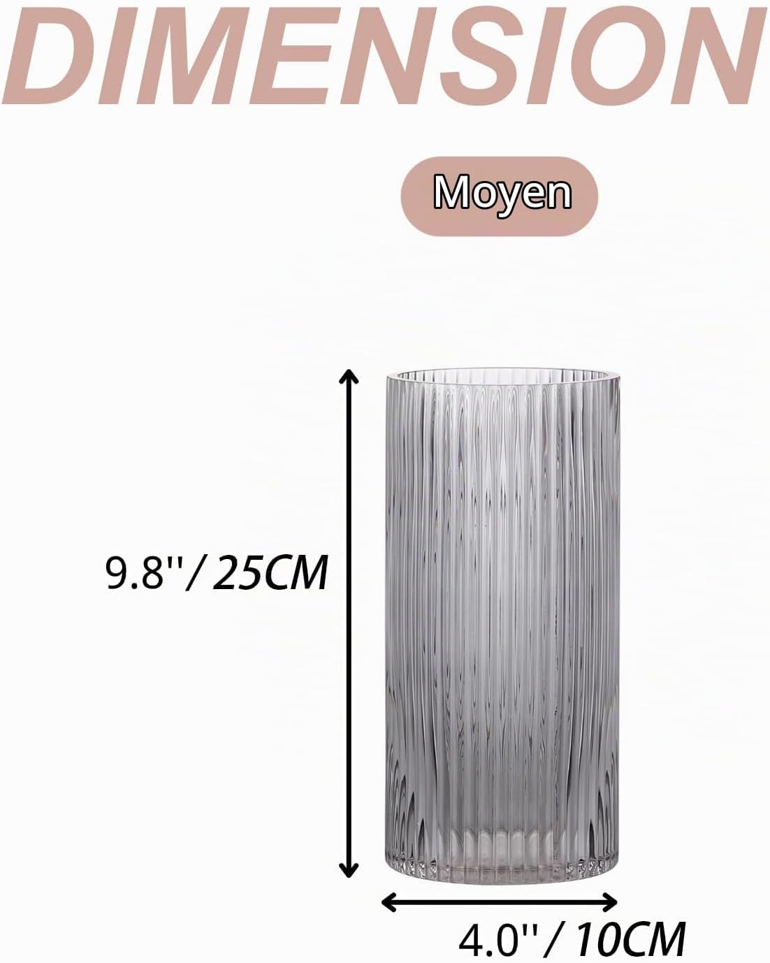 Detalle 2 de KAYLETIN zwarte geribbelde glazen vaas in borosilicaatglas, 25 cm