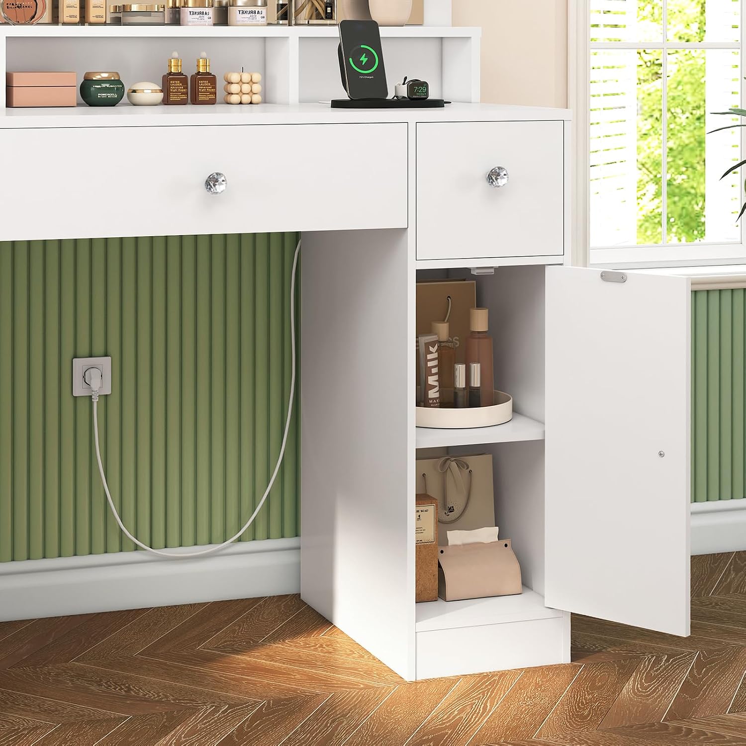 Thumbnail 6 de FIONESO STA007WDN kaptafel met spiegel, 10 ledlampen en 5 laden, wit