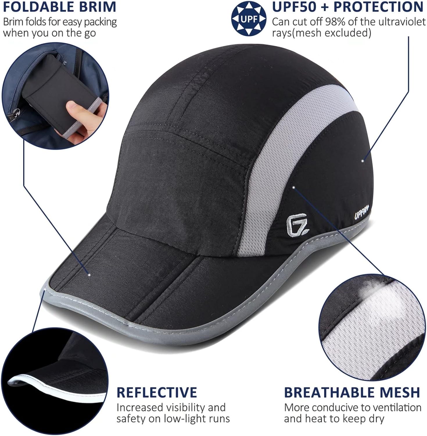Detalle 2 de GADIEMKENSD UPF50+ Folding Outdoor Hat (Unstructured, Reflective, Breathable)