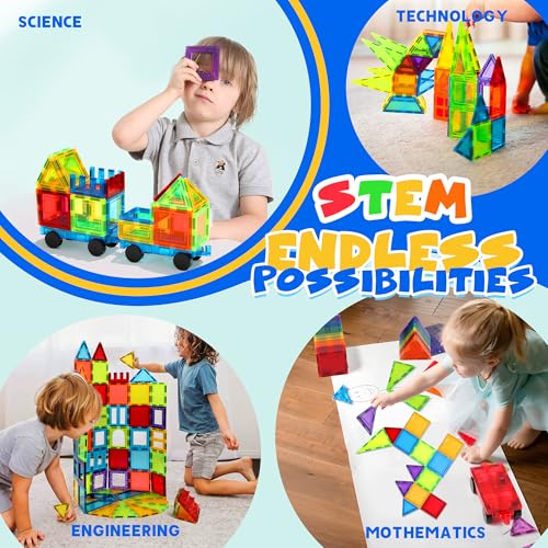 Detalle de W Wise Block Blocs de Construction Magnétiques – 131 pièces avec 2 voitures