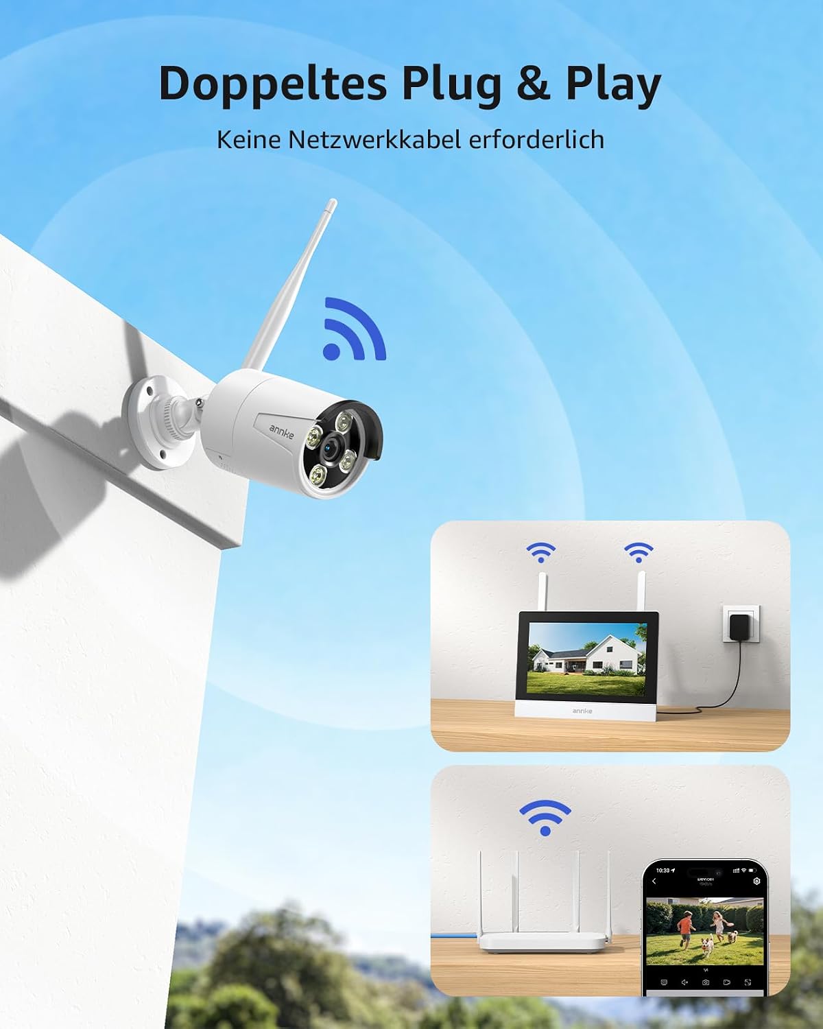 Thumbnail 2 de ANNKE Überwachungskamera-Set mit 7-Zoll Monitor (NVR) und 2× 2K WiFi-Kameras