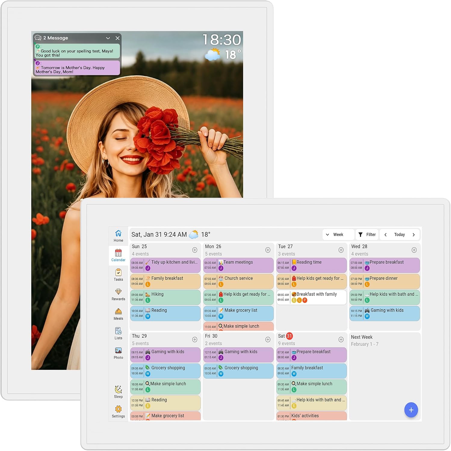 Detalle de Nexrary 10.1-Inch Smart Family Digital Calendar and Chore Chart